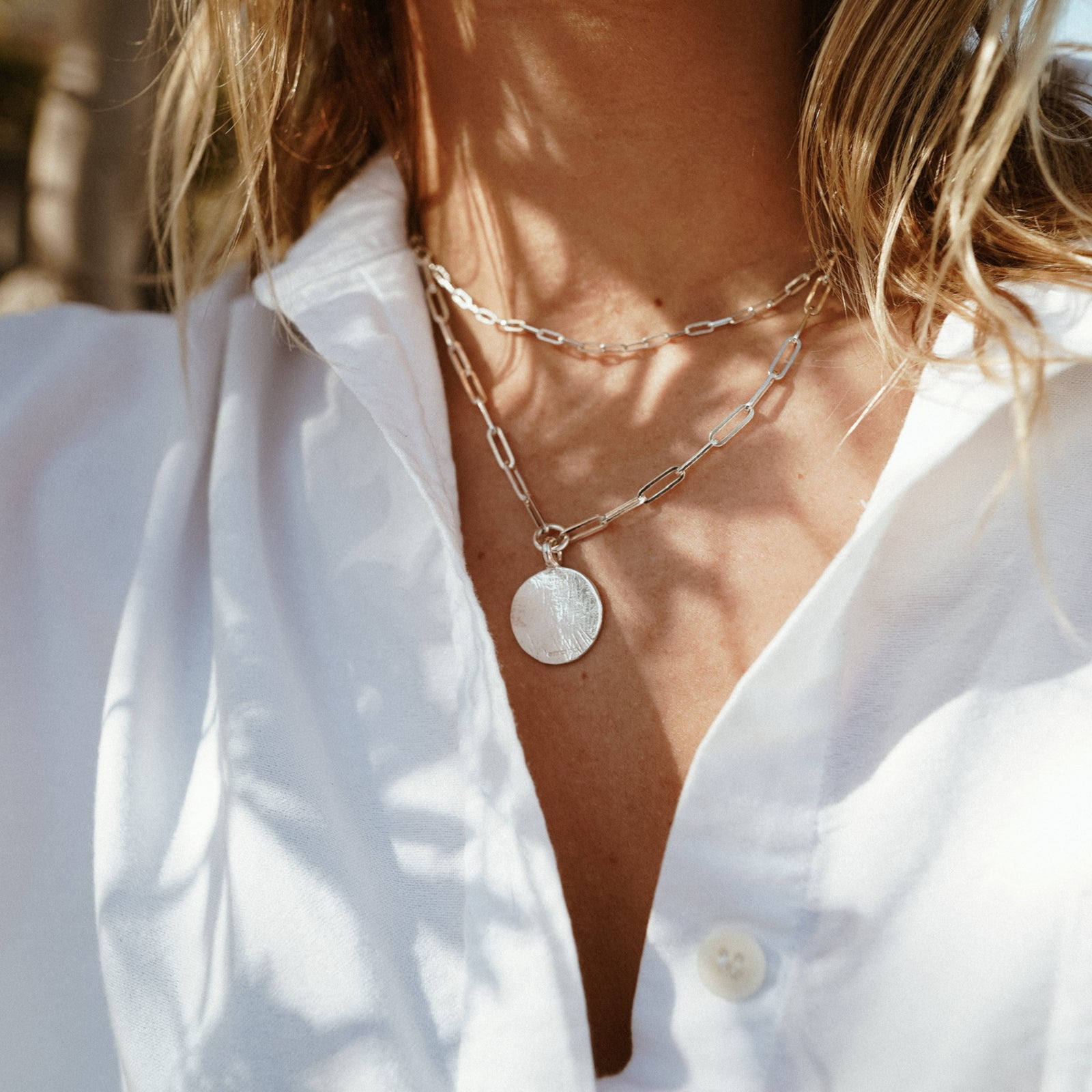 Silver Large Moon Trace Chain Necklace
