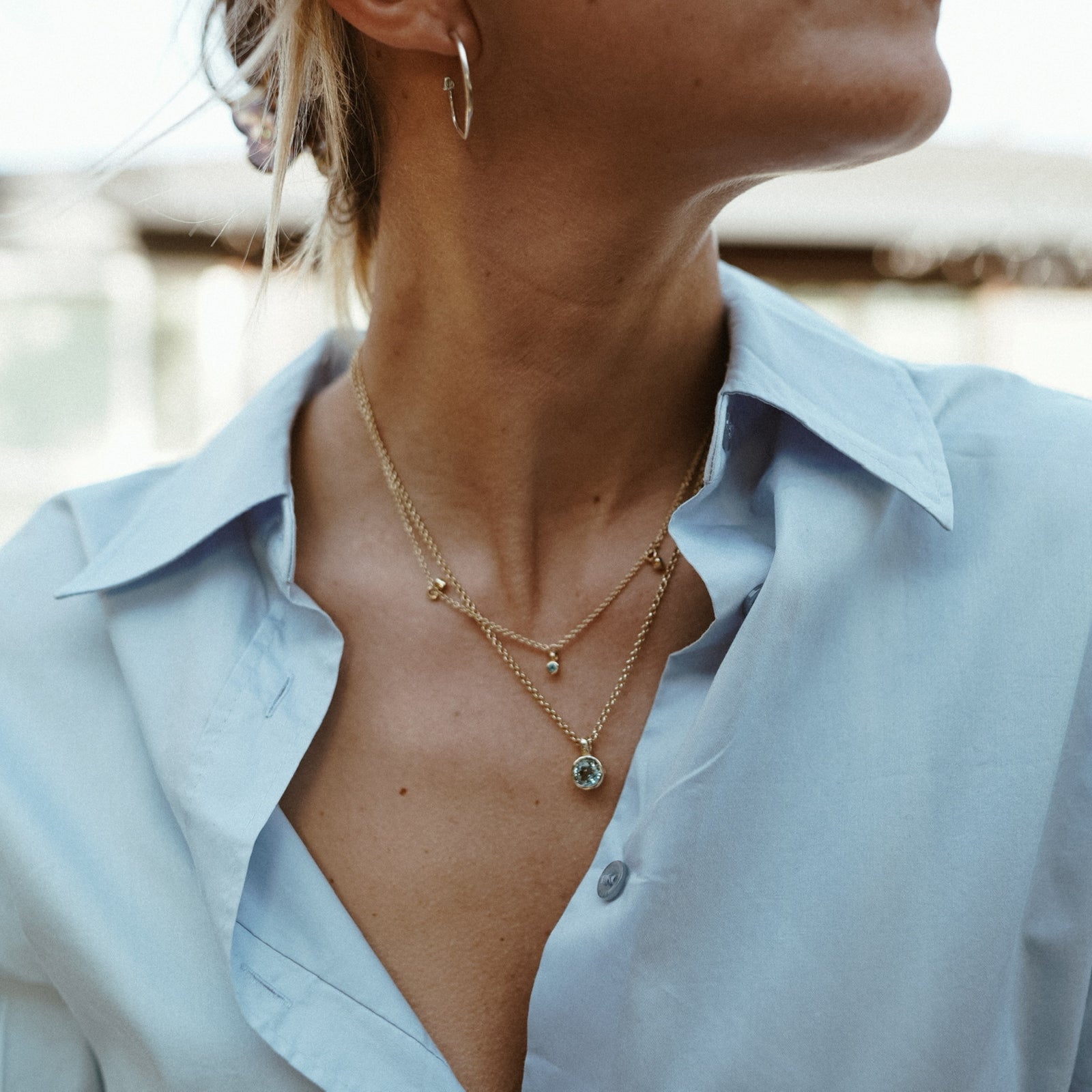 Gold Blue Topaz Baby Treasure Necklace