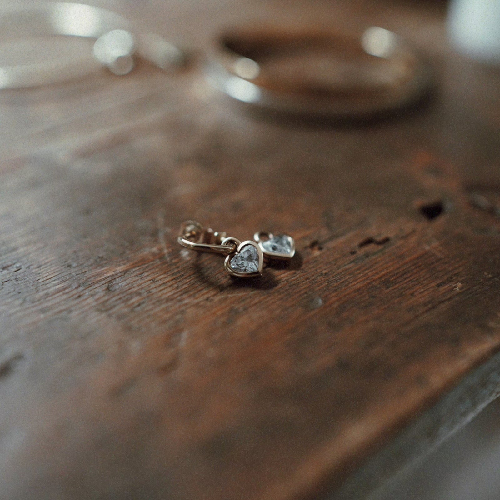 APHRODITE Diamond Heart Earring Charms with Gold Tiny Cupid Hoops