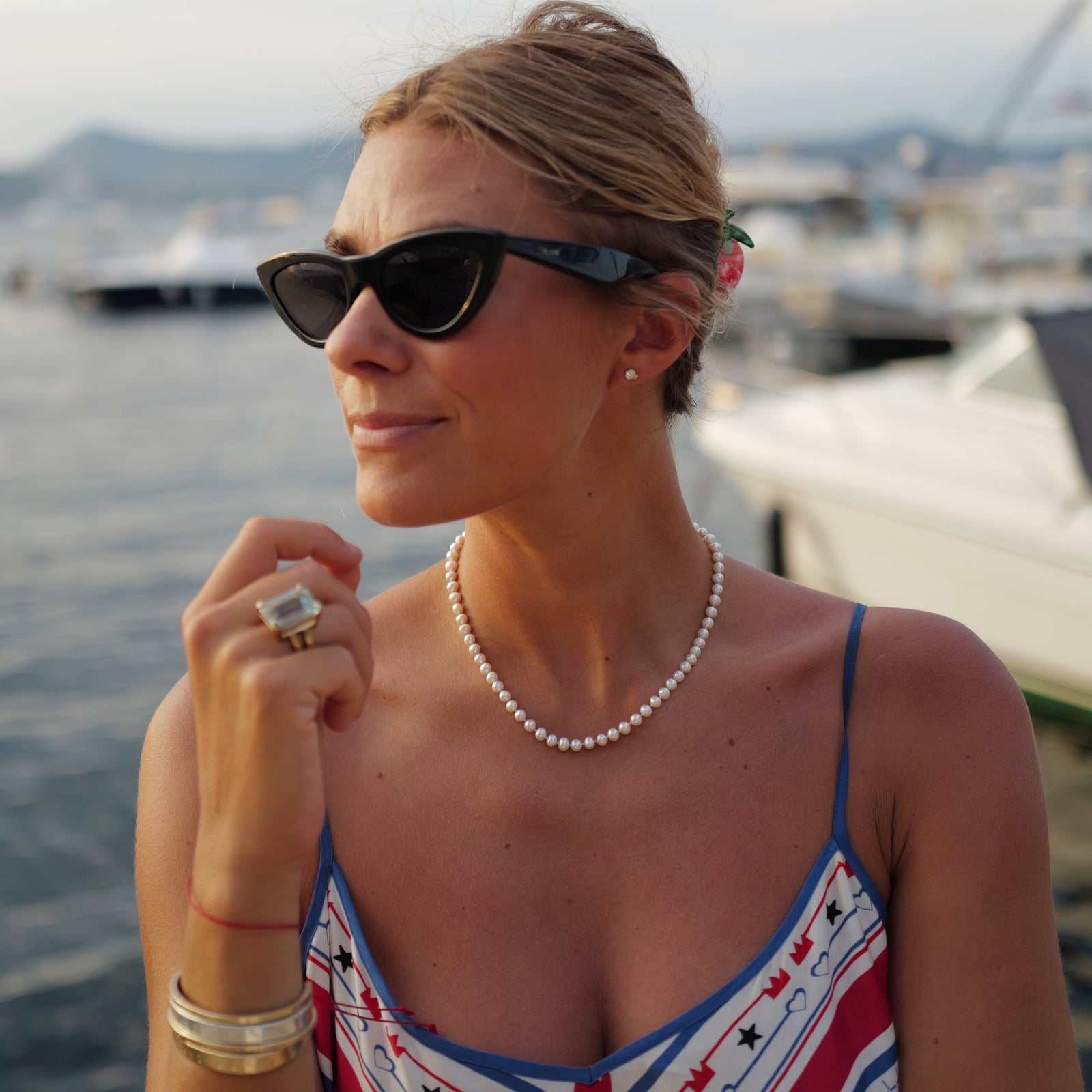 Gold Mini White Holiday Pearl Necklace