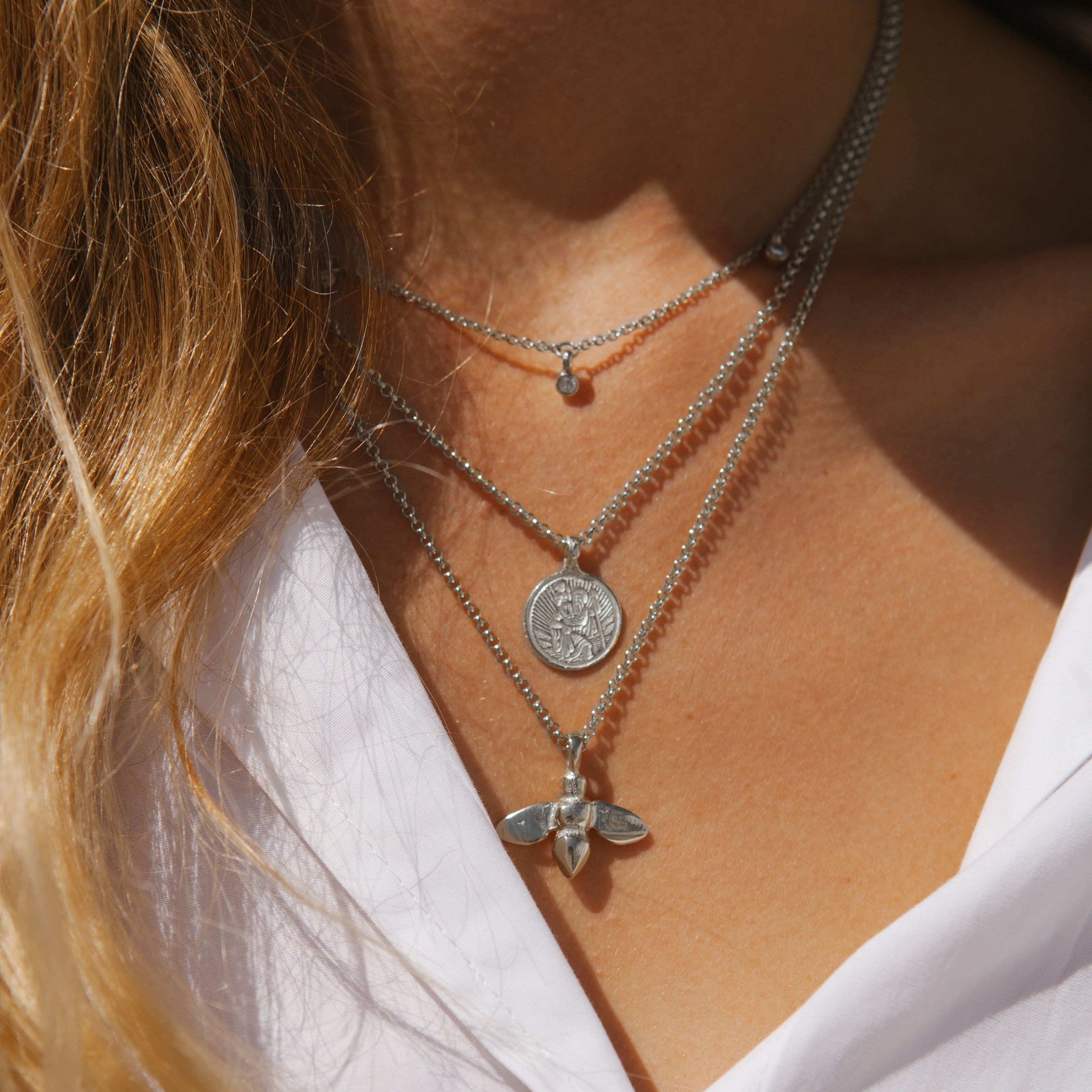 Silver Large Honey Bee Necklace