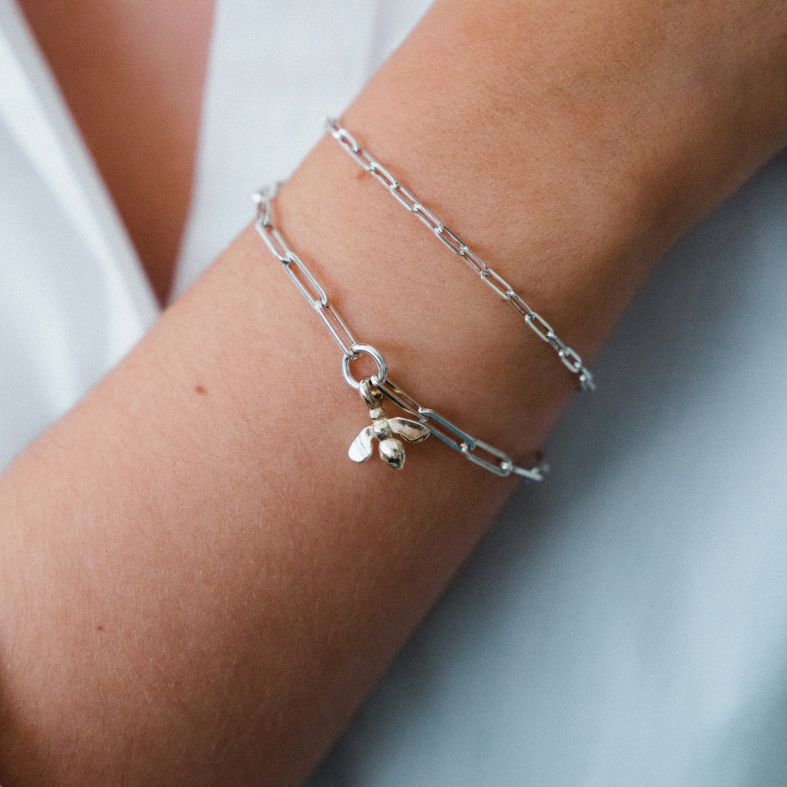 Silver & Gold Mini Honey Bee Trace Chain Bracelet