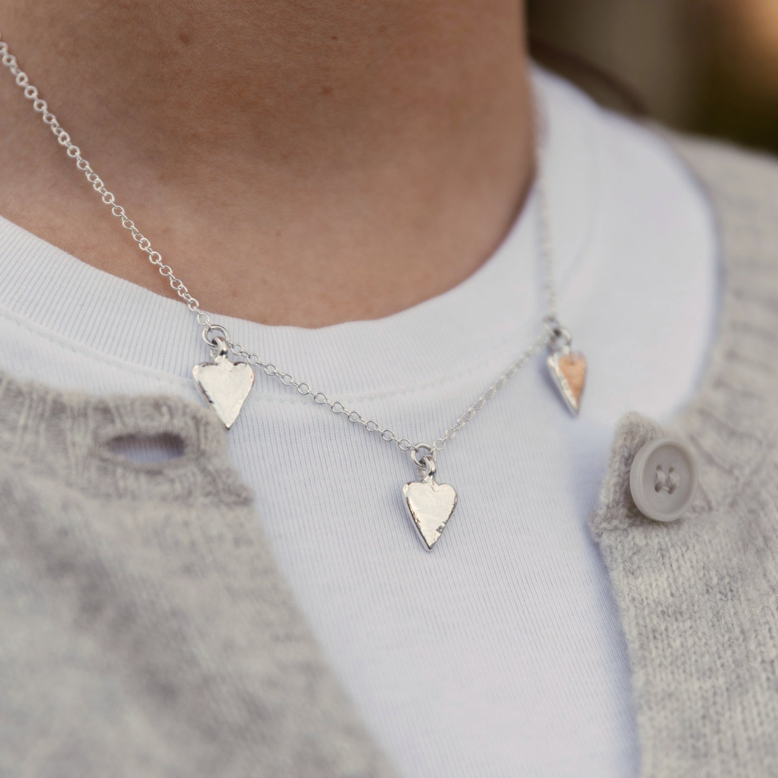 Silver Trio Mini Heart Necklace