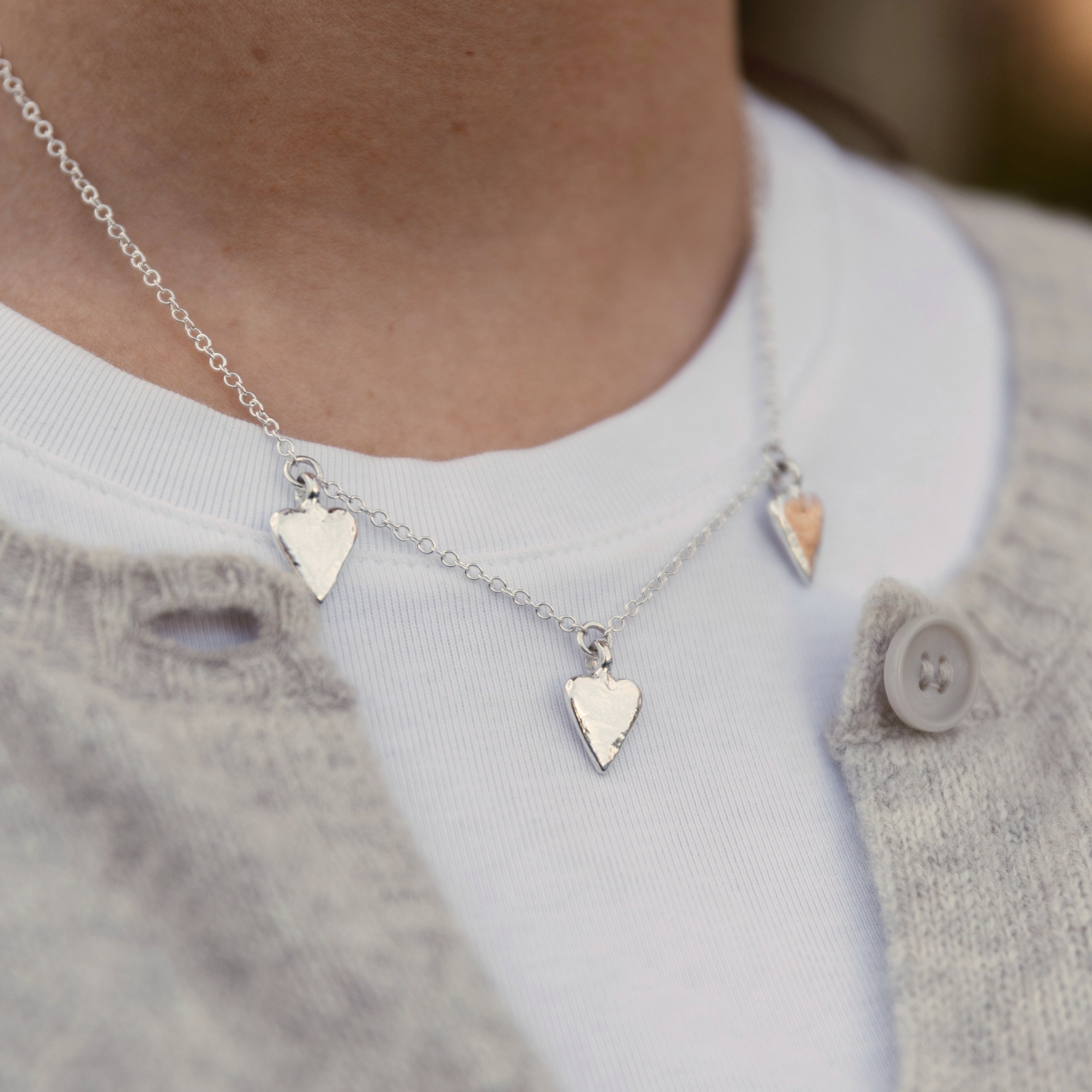 Silver Trio Mini Heart Necklace