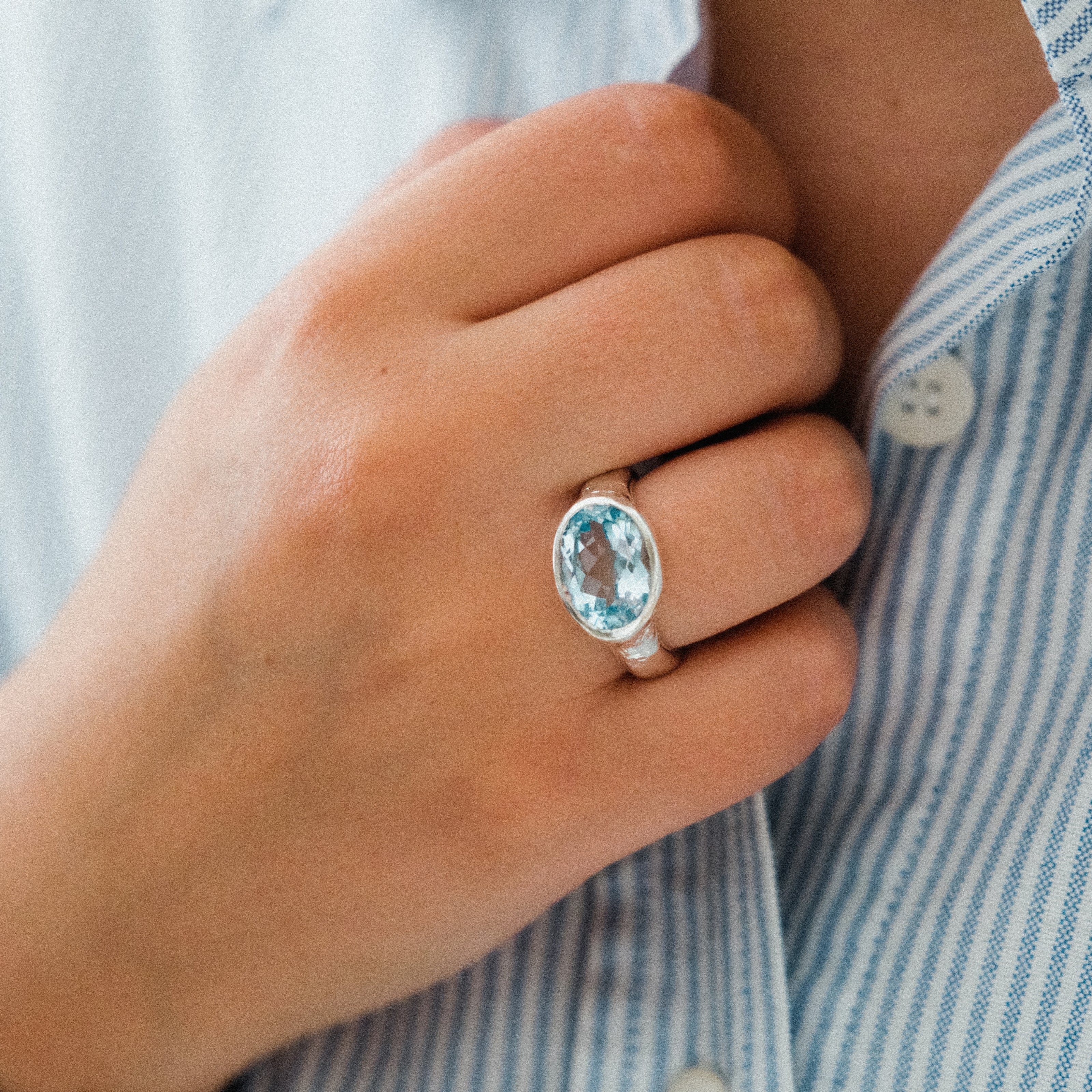 Silver Blue Topaz Treasure Ring