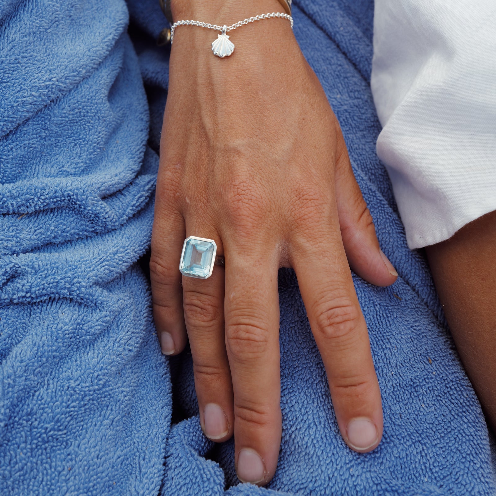 Silver Juno Blue Topaz & Diamond Ring