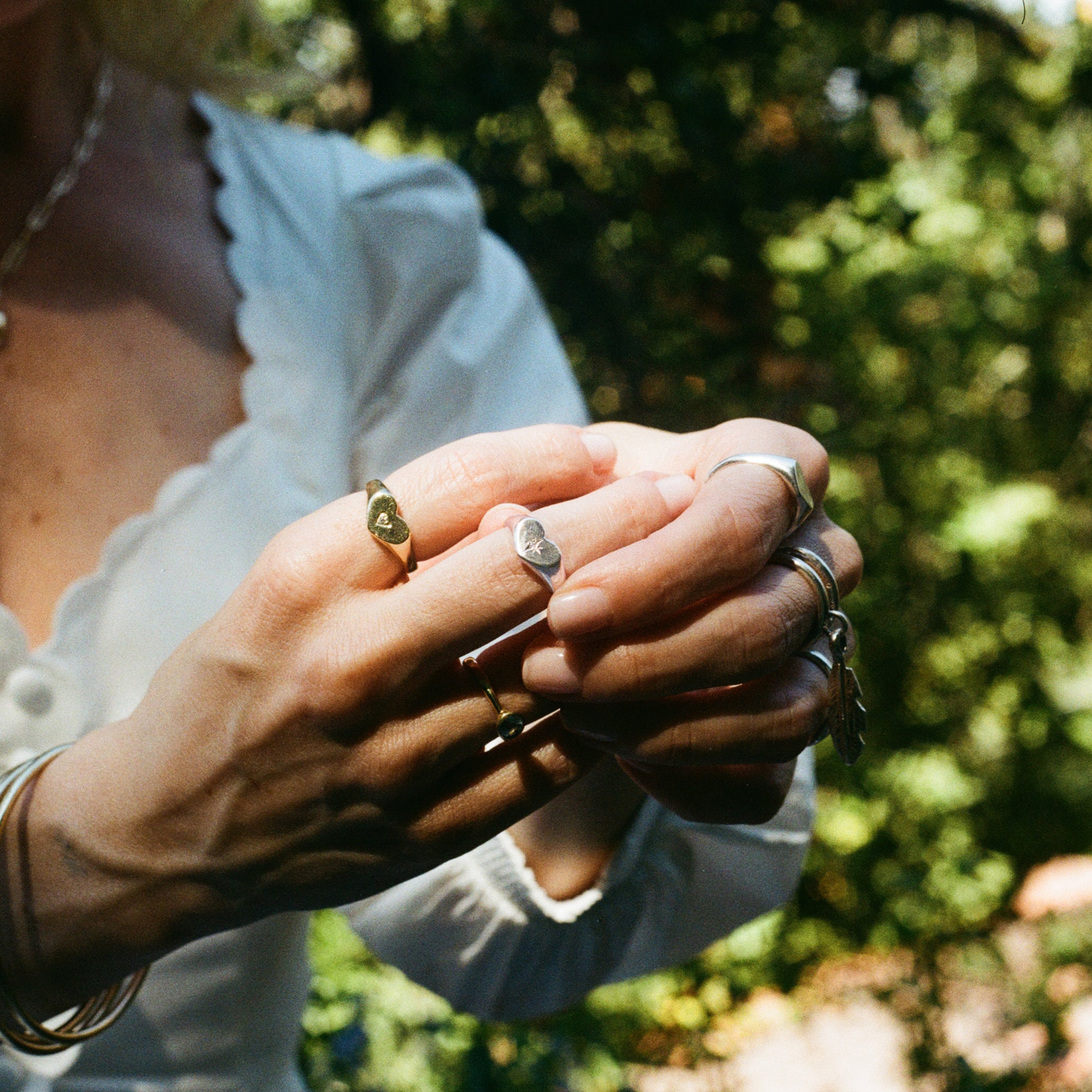 Silver Diamond Star Sweetheart Signet Ring