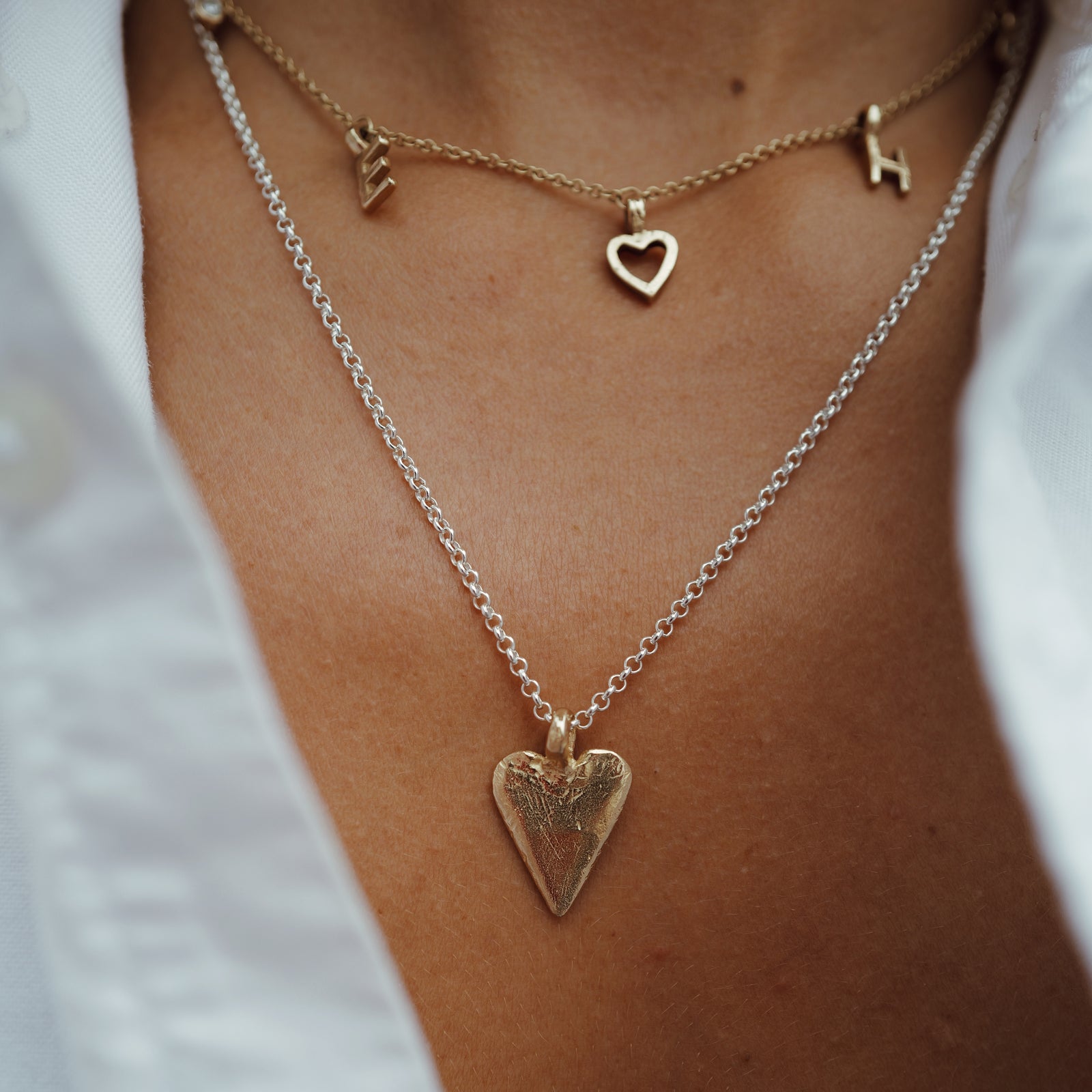 Silver & Gold Midi Heart Necklace