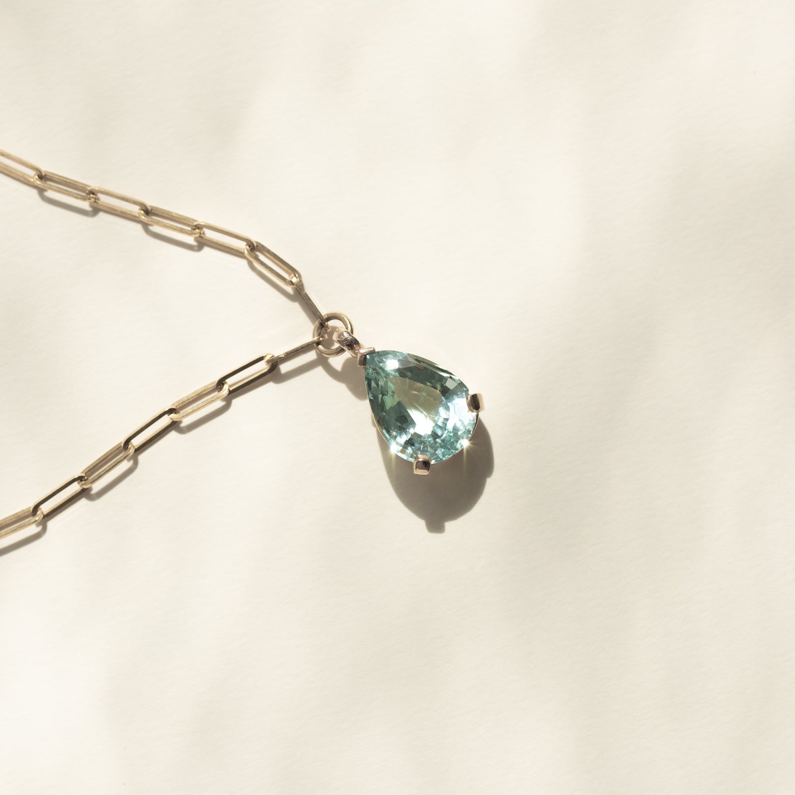 EZILI Gold Aquamarine Teardrop Necklace