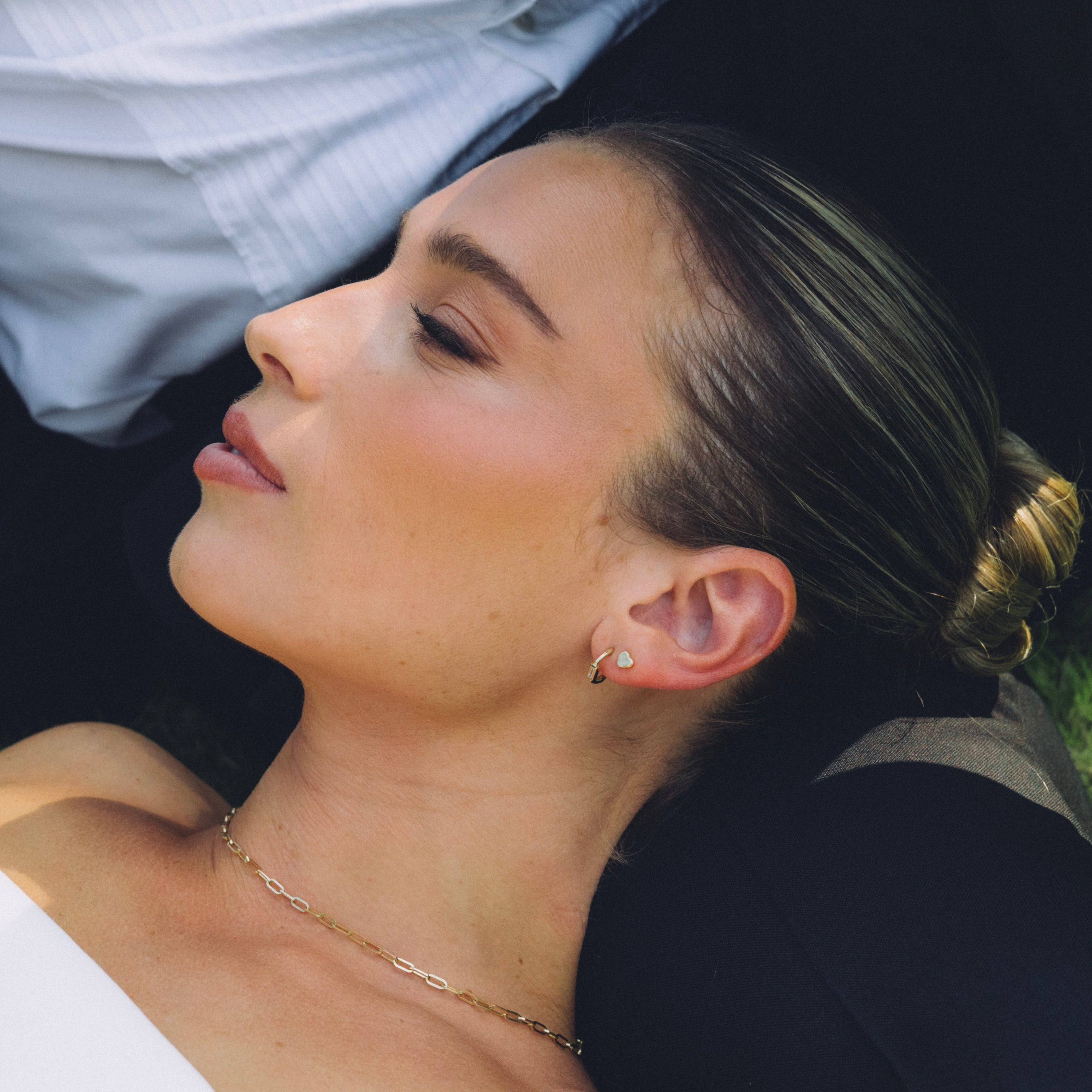 Gold Baguette Diamond Tiny Cupid Hoop Earrings
