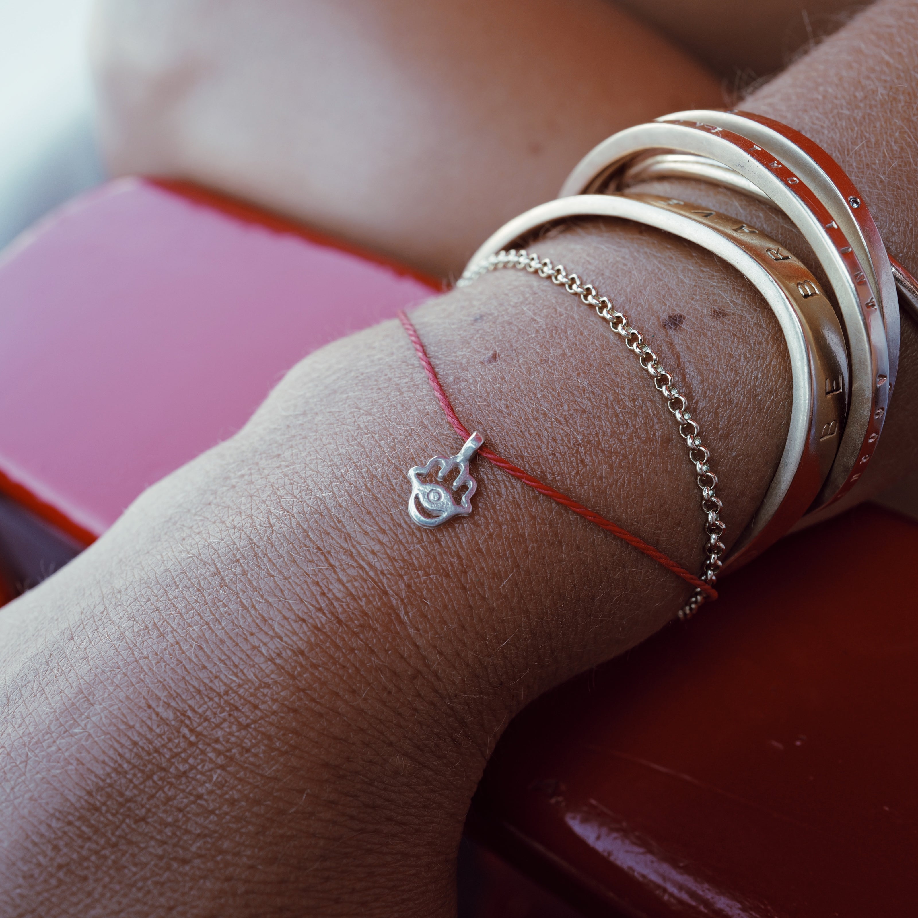 Silver Tiny Hamsa Hand Cord Bracelet