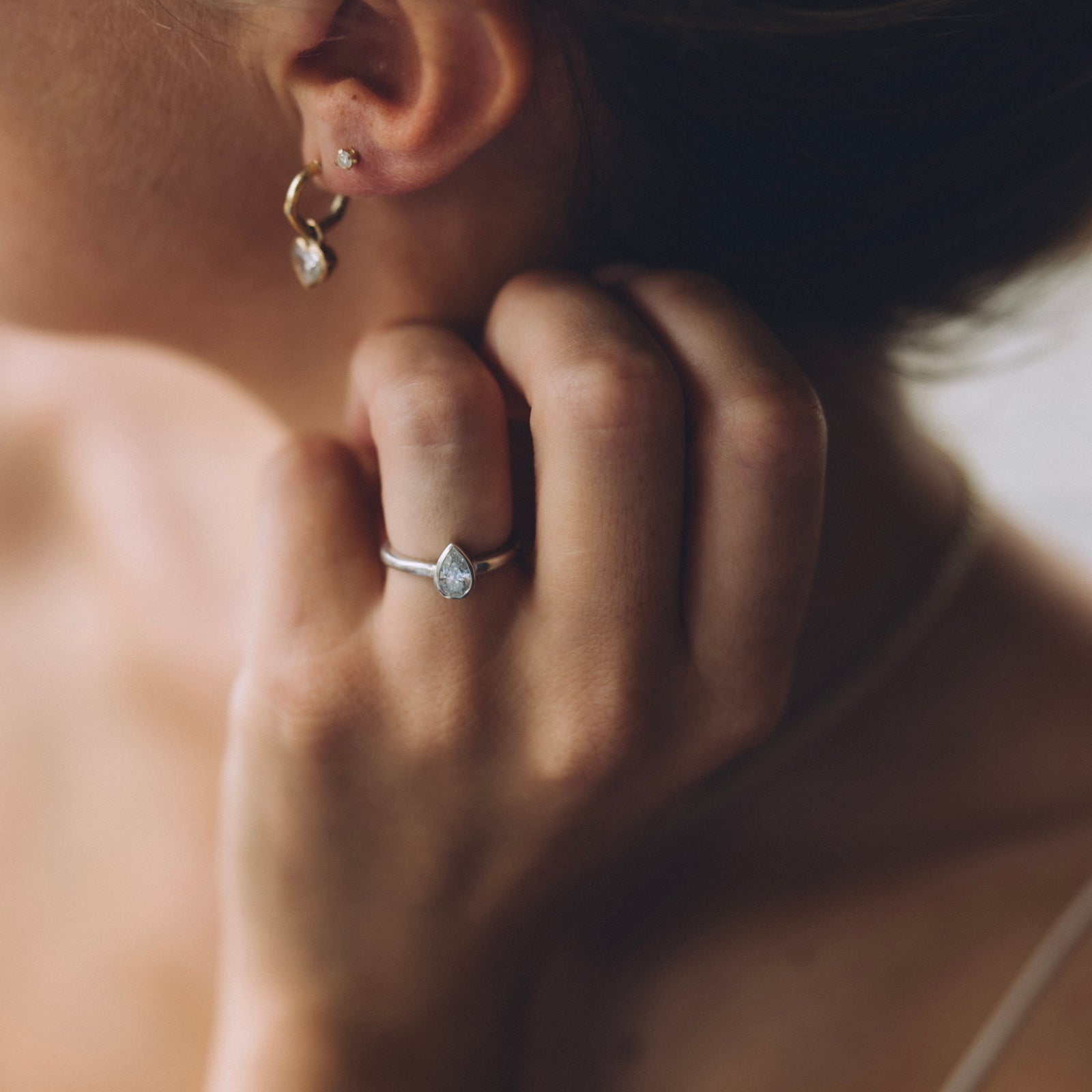 'The Muse' Silver Pear 0.5ct Lab Grown Diamond Bezel Engagement Ring
