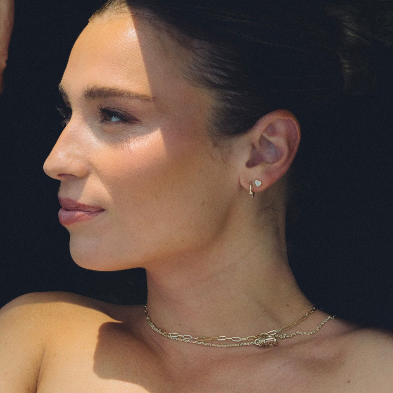 Gold Baguette Diamond Tiny Cupid Hoop Earrings