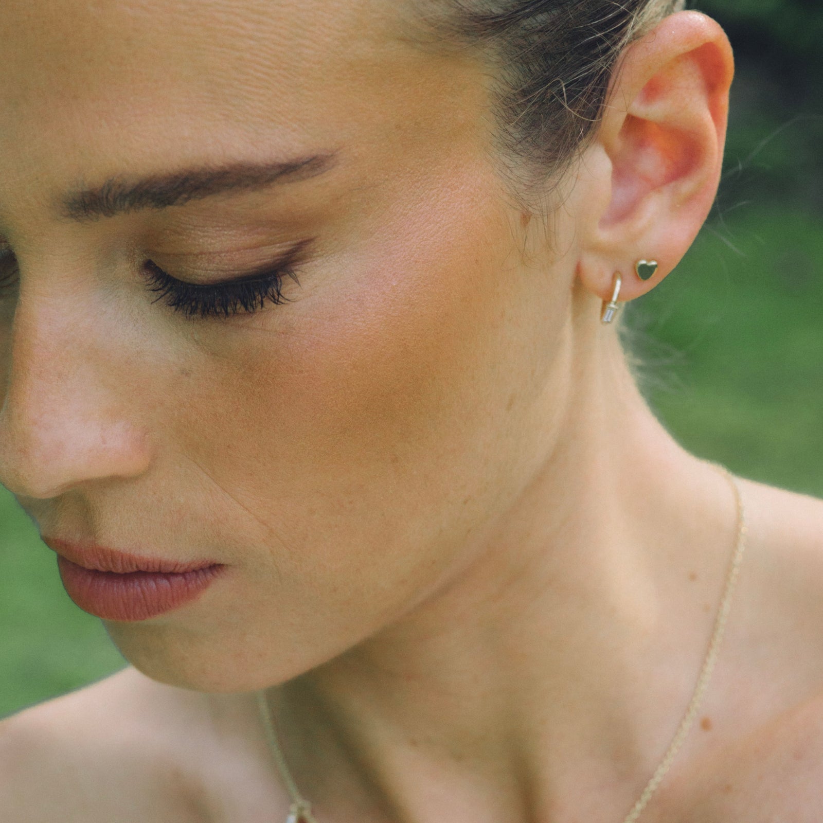 Gold Baguette Diamond Tiny Cupid Hoop Earrings