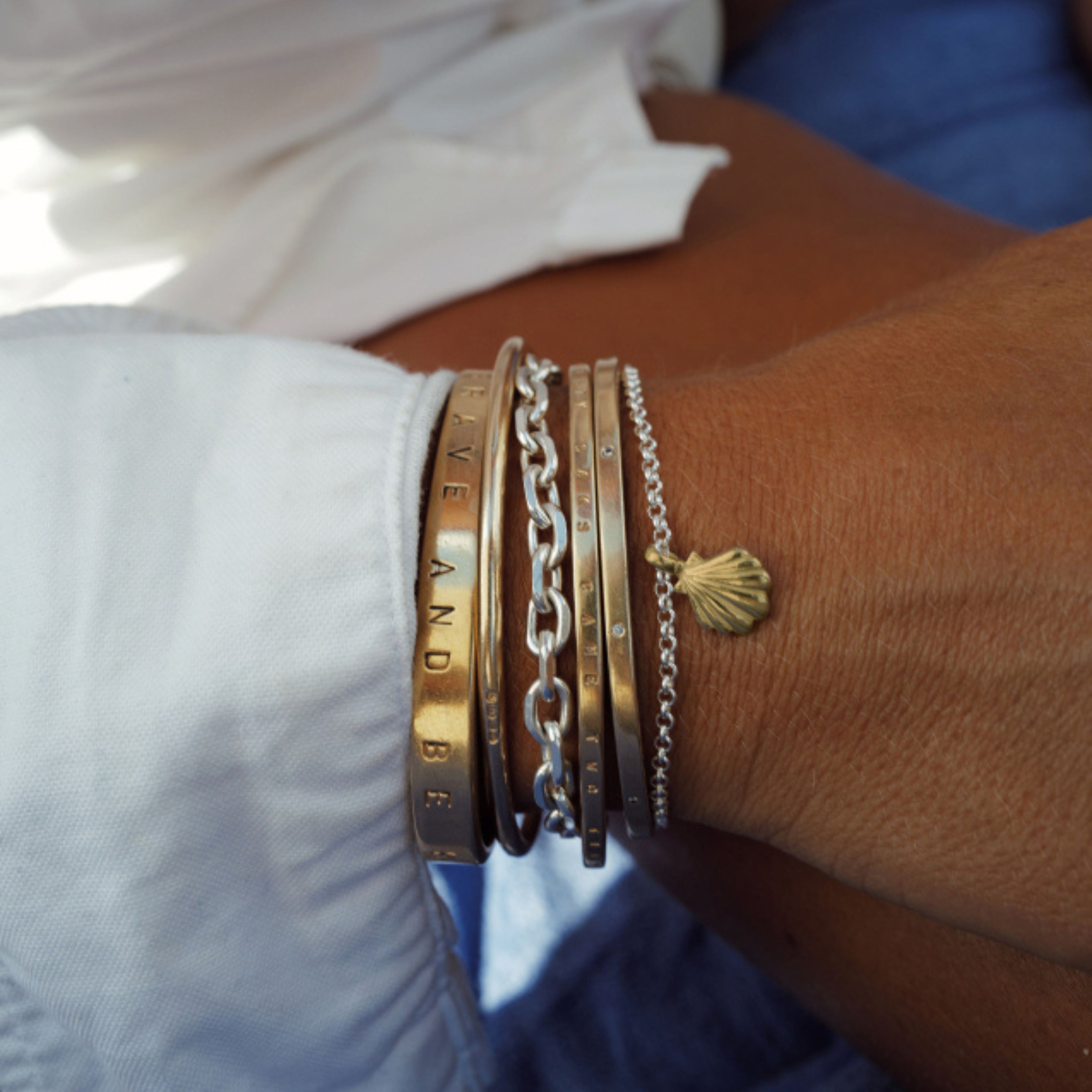 Silver & Gold Scallop Shell Chain Bracelet