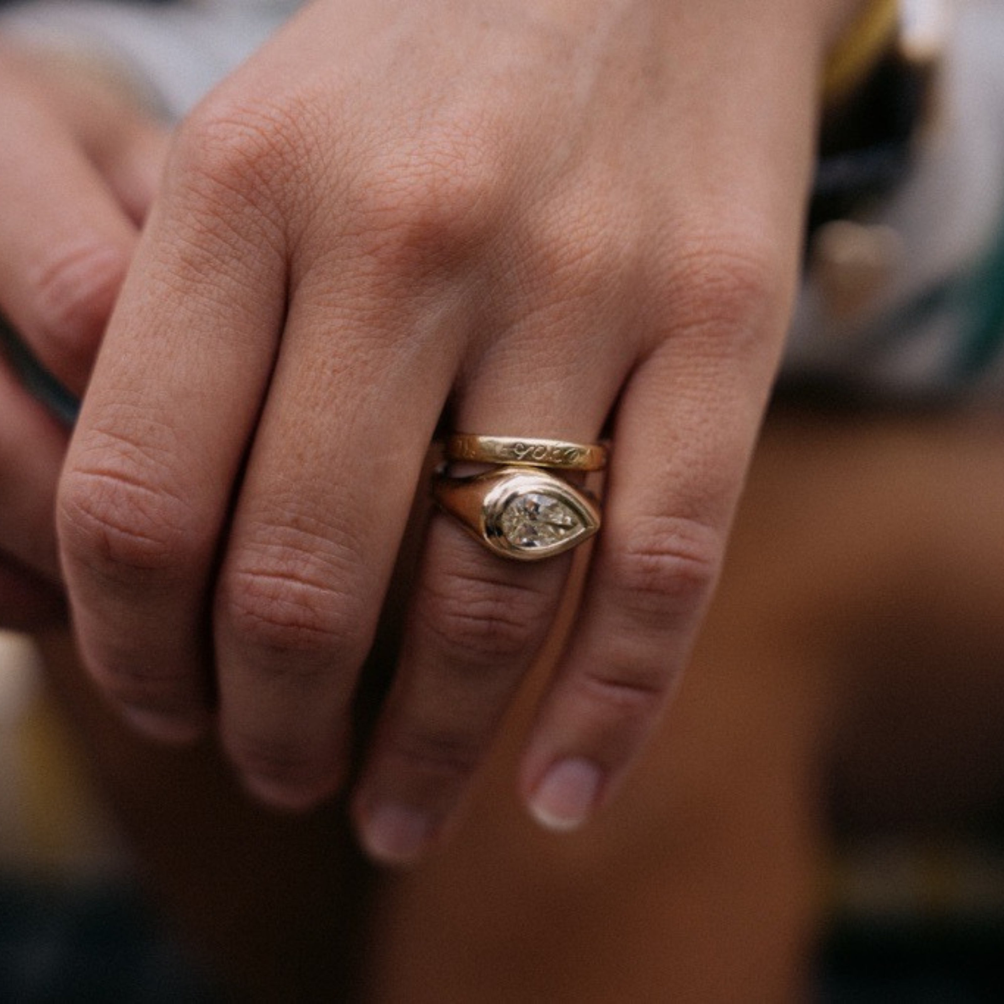 SOLEA Gold Yellow Pear Diamond Ring