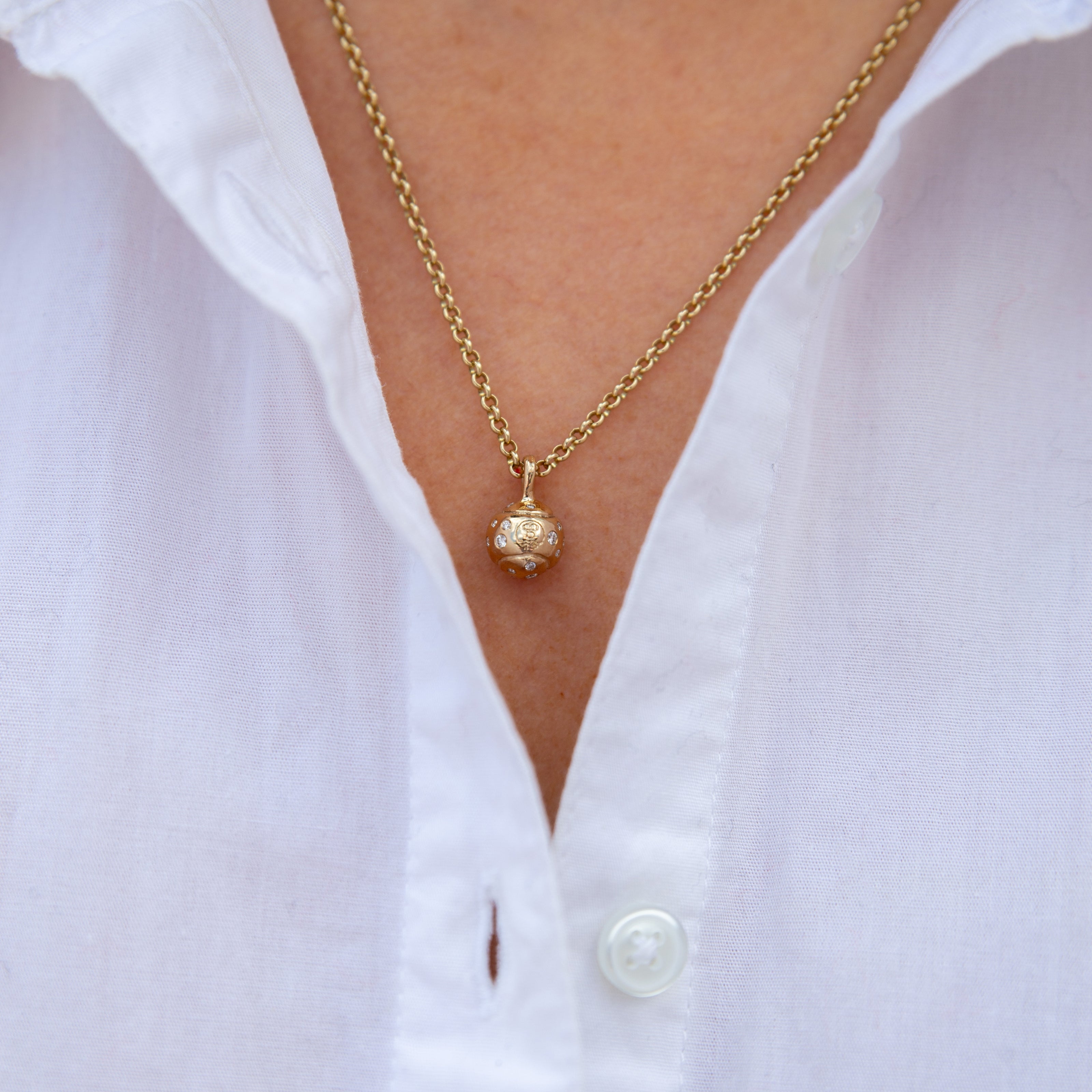 Gold DD Tennis Ball Diamond Necklace