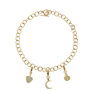 Gold Pavé Diamond Lobster Charm Handmade Chain