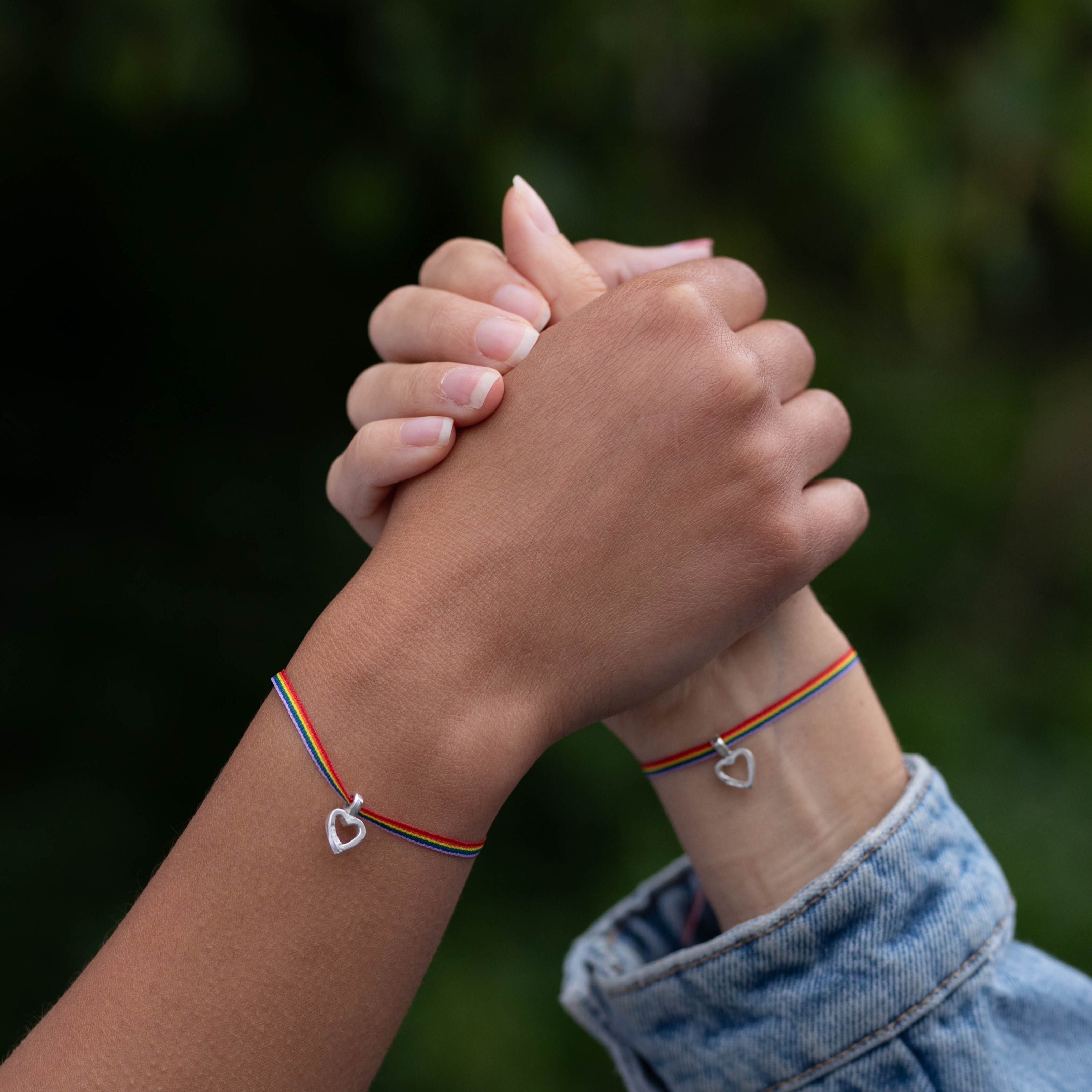 Silver 'Love Wins' Open Heart Rainbow Ribbon Bracelet