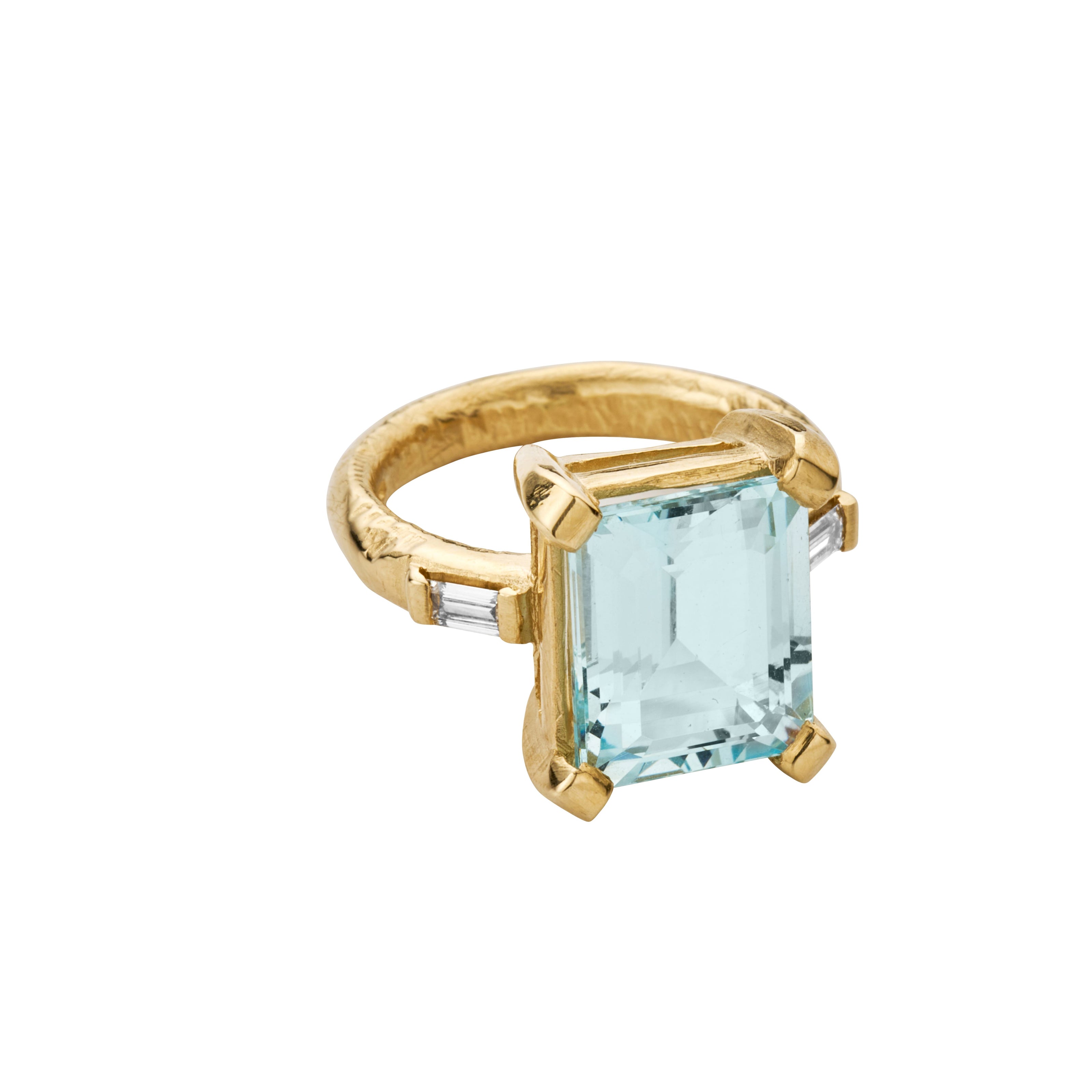 MARISOL Gold Aquamarine & Diamond Claw Ring