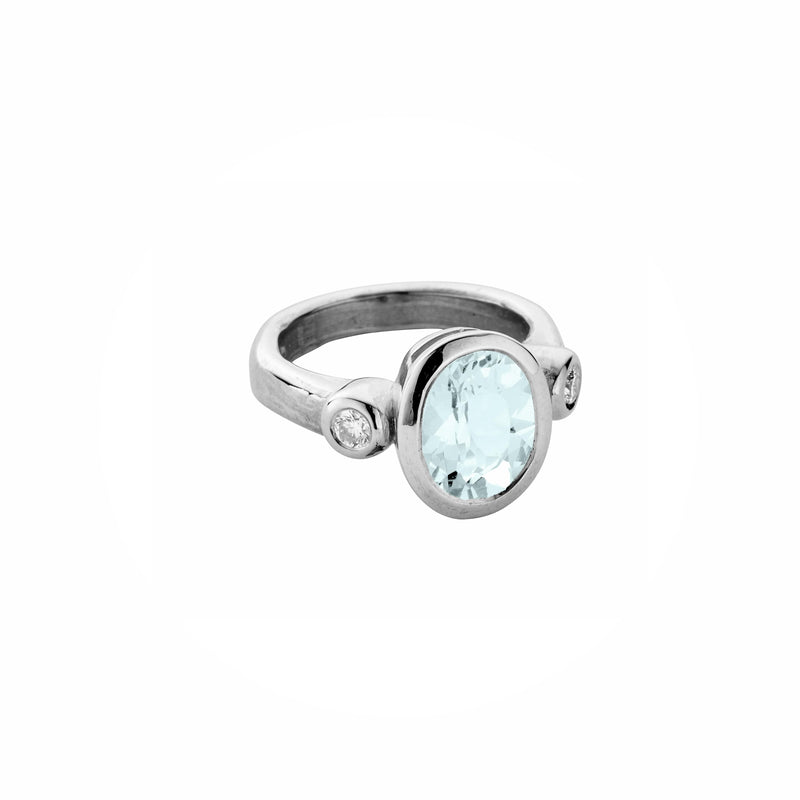 MARNIE Silver Zimbaqua Aquamarine & Diamond Ring