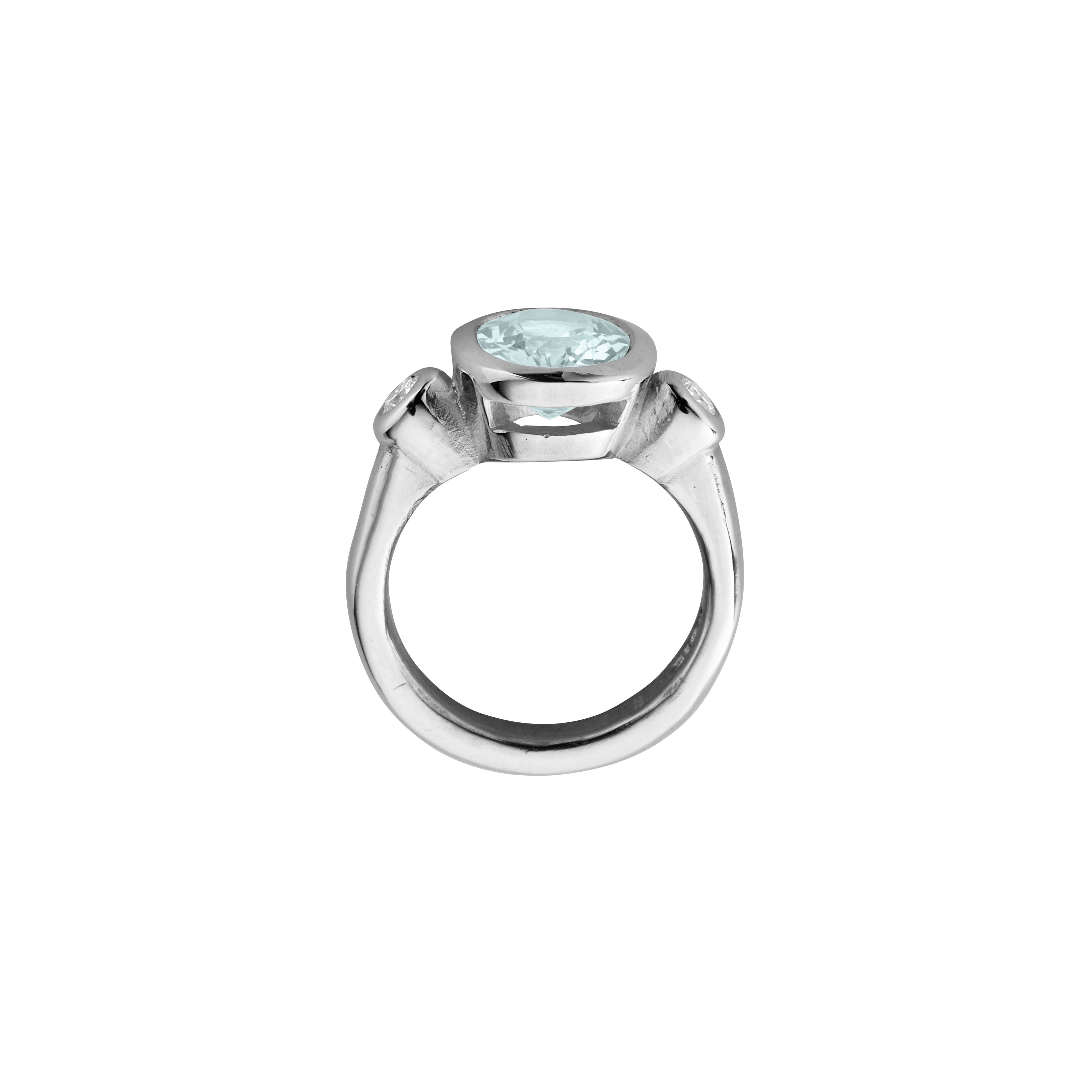 MARNIE Silver Zimbaqua Aquamarine & Diamond Ring