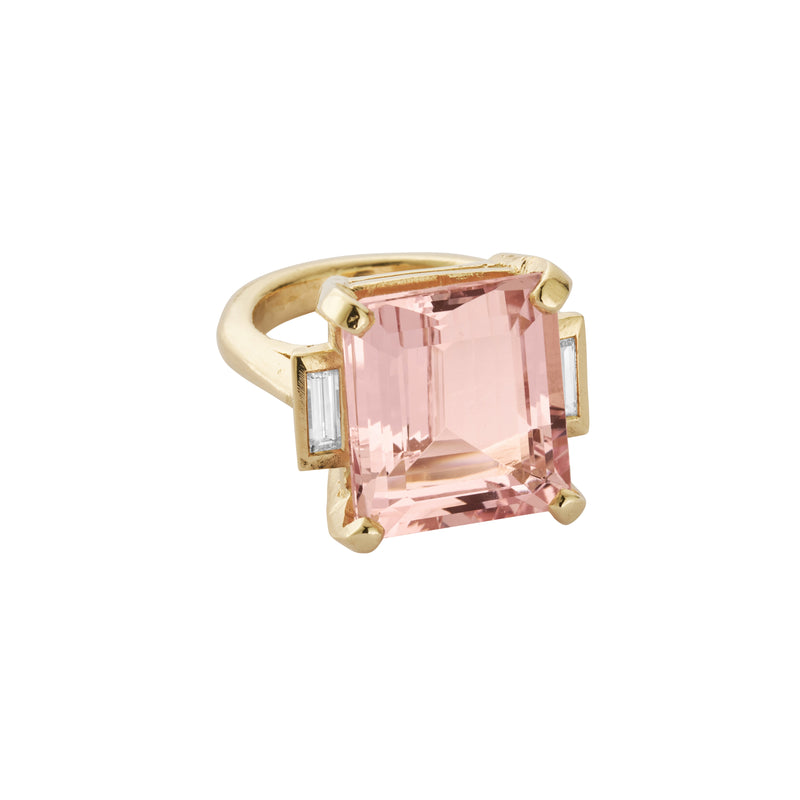 MYLEENA Gold Pink Morganite & Diamond Claw Ring