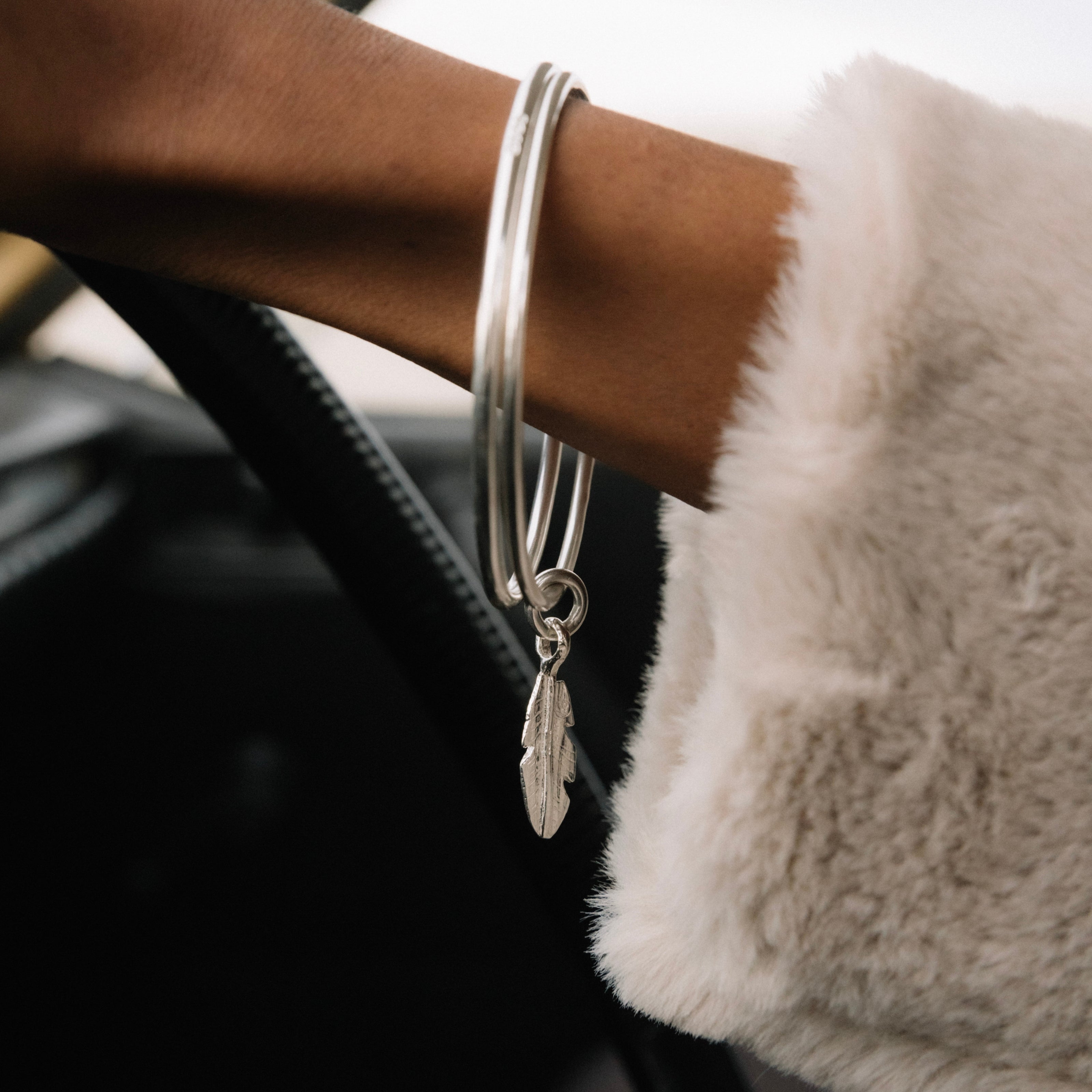 Silver Medium Feather Bangle