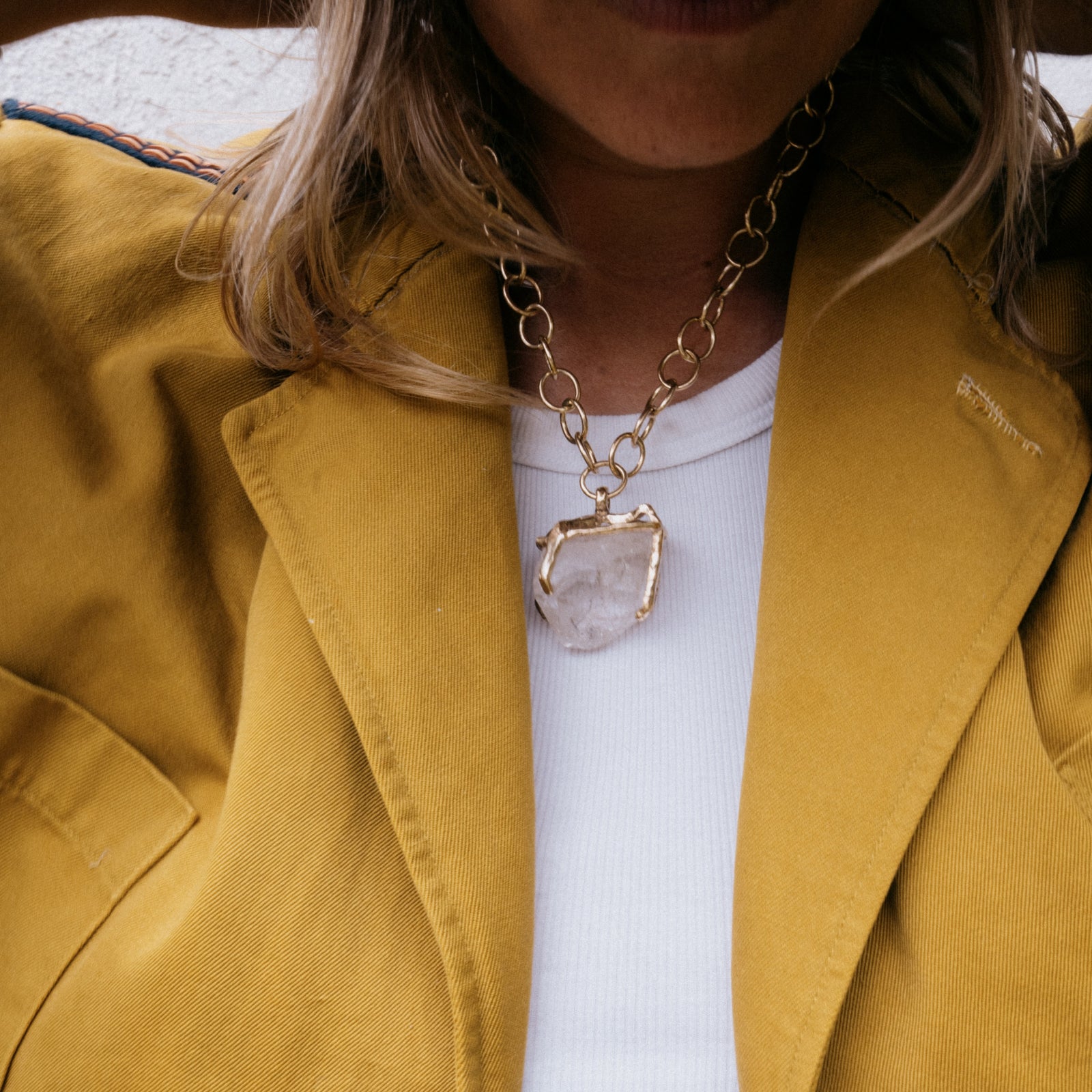 No.1 Gold Rock Crystal Pendant Handmade Chain Necklace