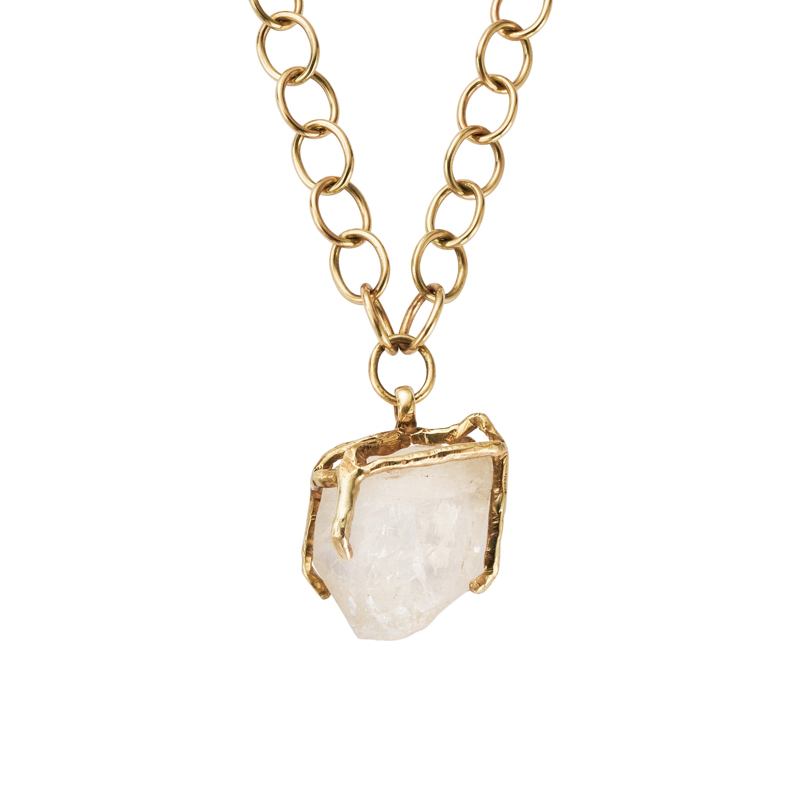 No.1 Gold Rock Crystal Pendant Handmade Chain Necklace