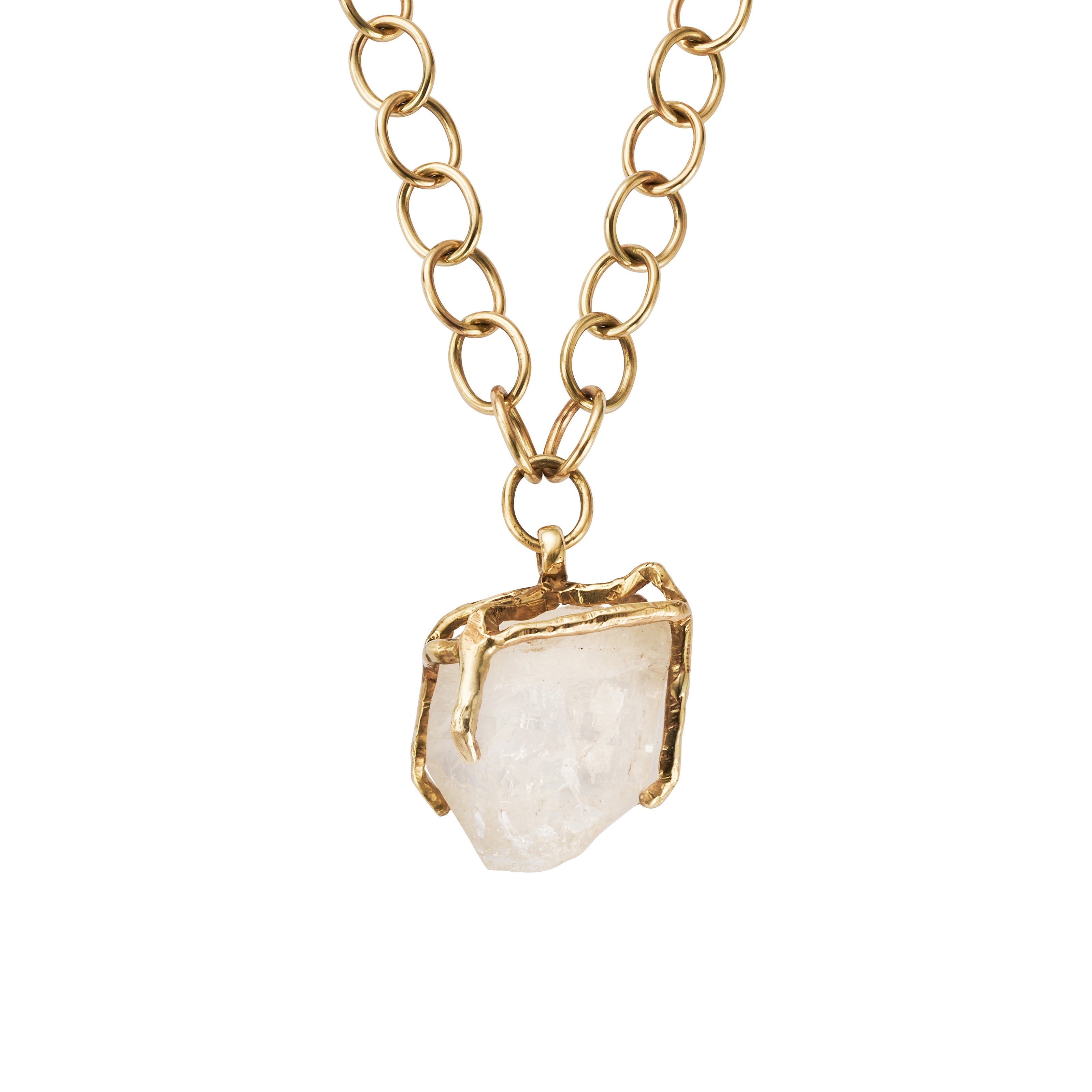 No.1 Gold Rock Crystal Pendant Handmade Chain Necklace
