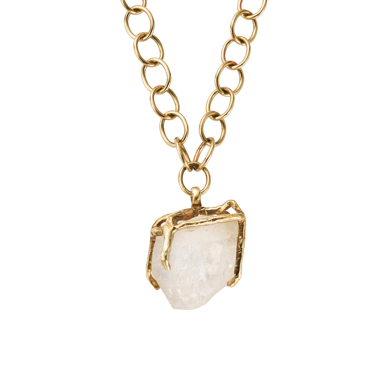 No.1 Gold Rock Crystal Pendant Handmade Chain Necklace