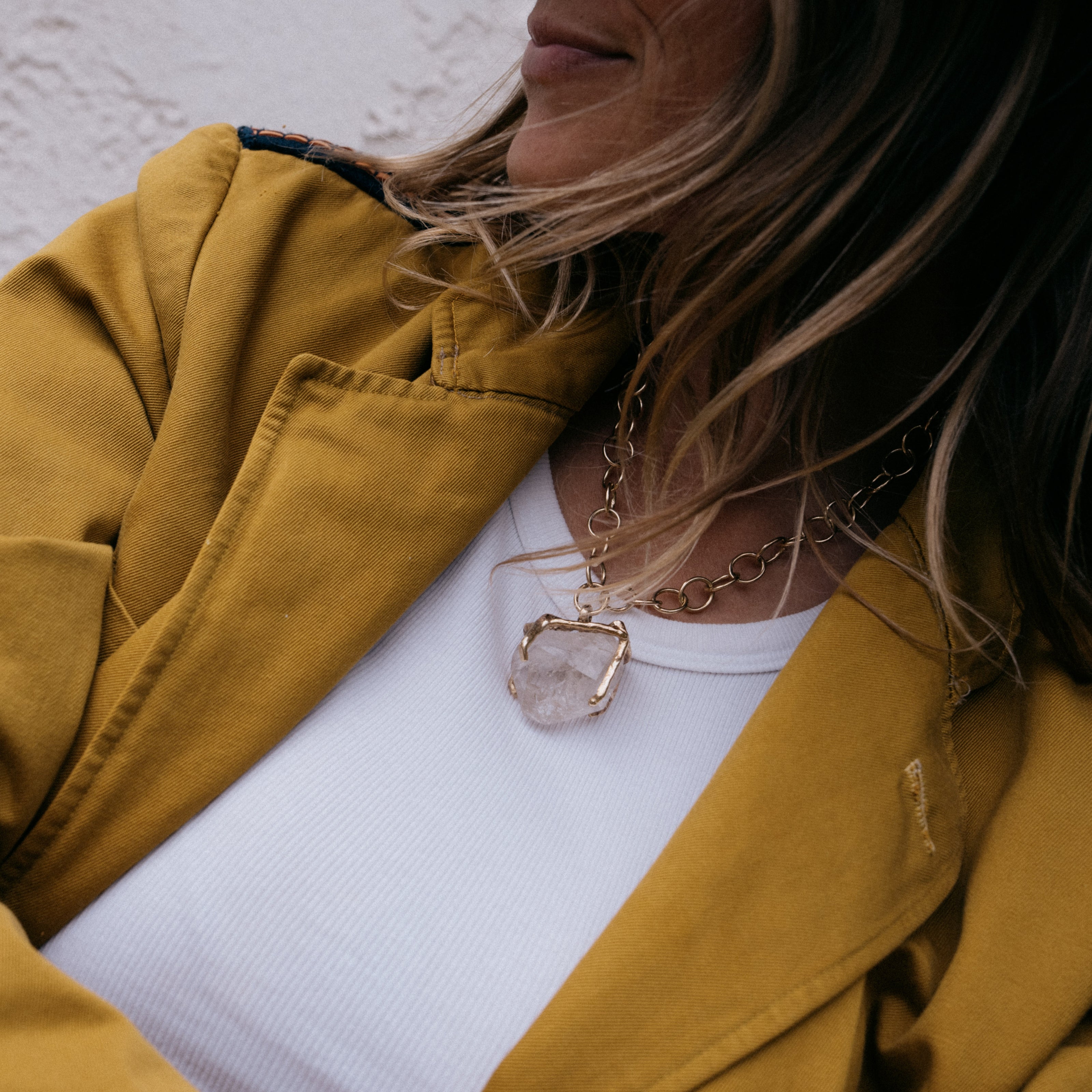 No.1 Gold Rock Crystal Pendant Handmade Chain Necklace