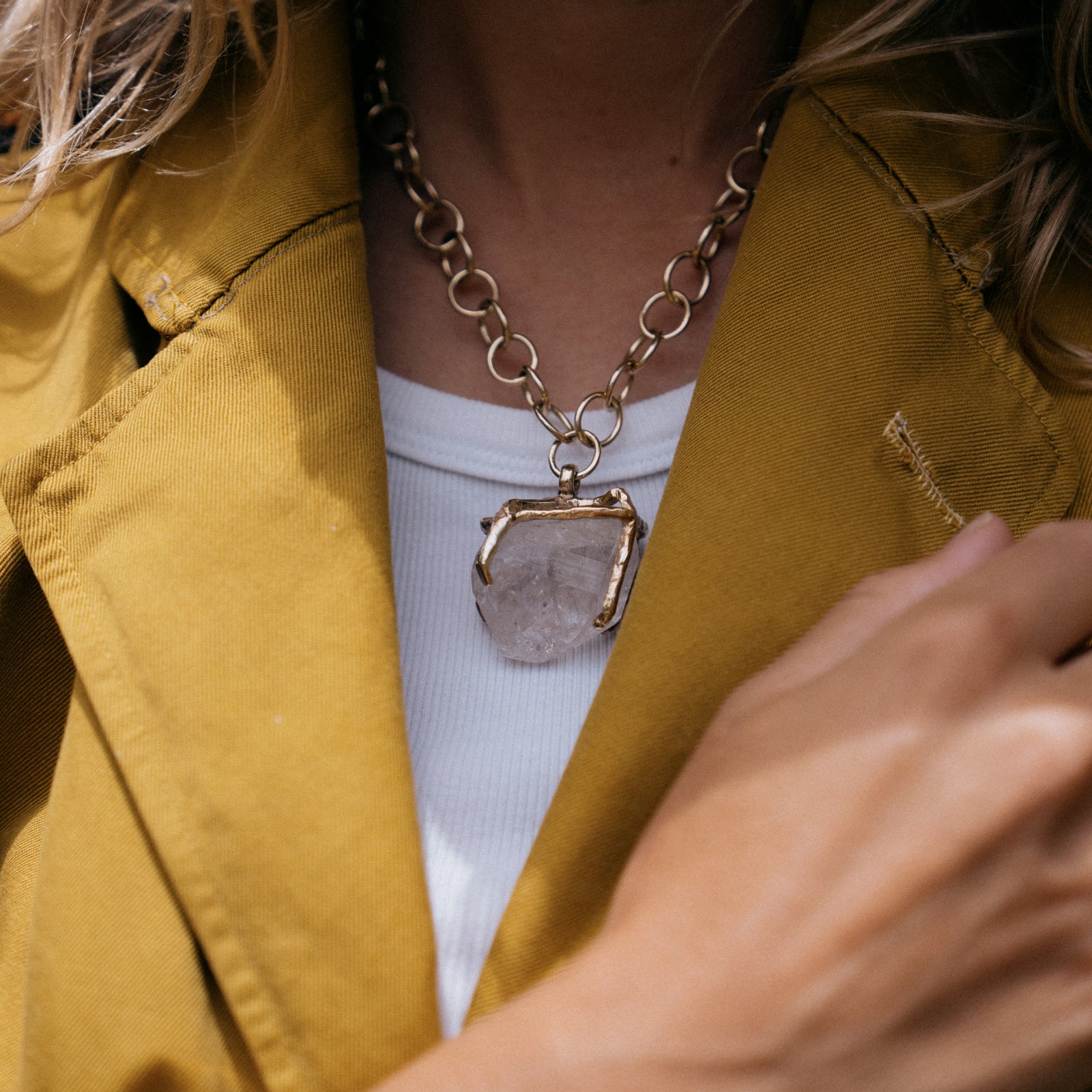No.1 Gold Rock Crystal Pendant Handmade Chain Necklace