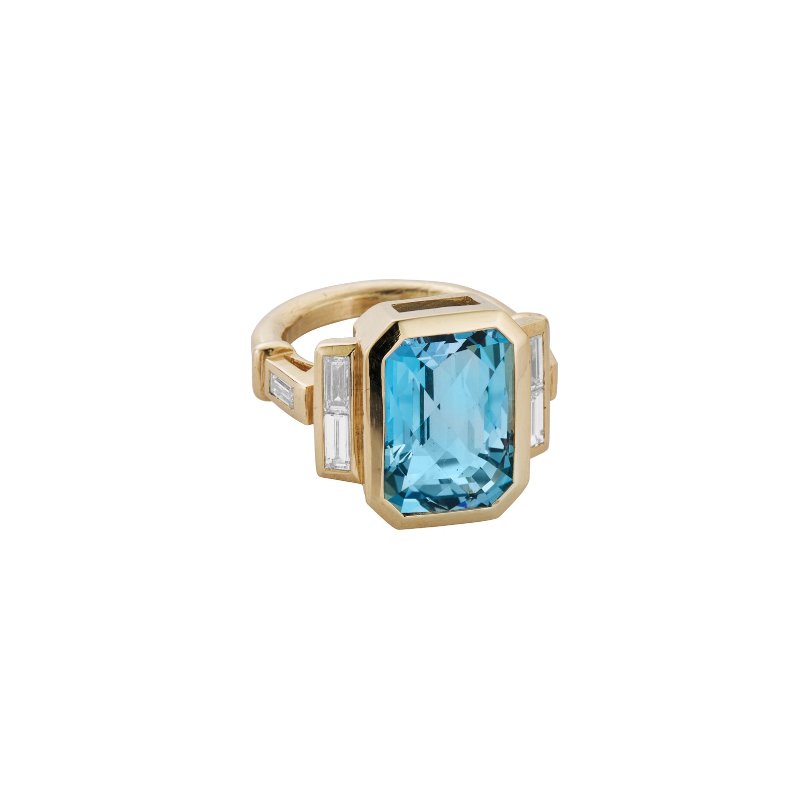 NILA Gold Aquamarine & Diamond Ring