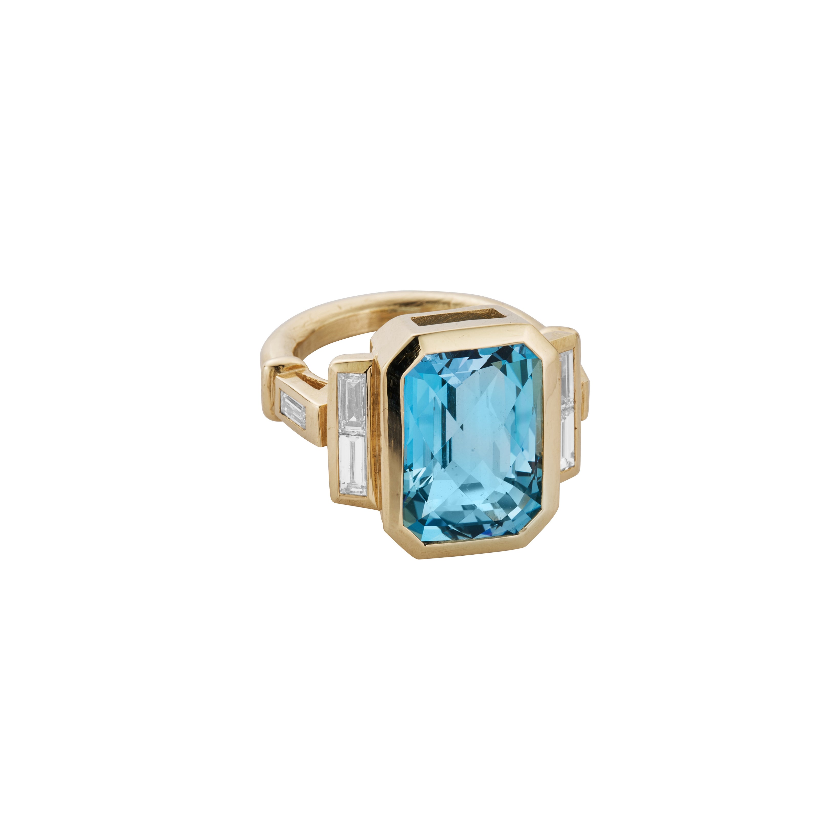 NILA Gold Aquamarine & Diamond Ring