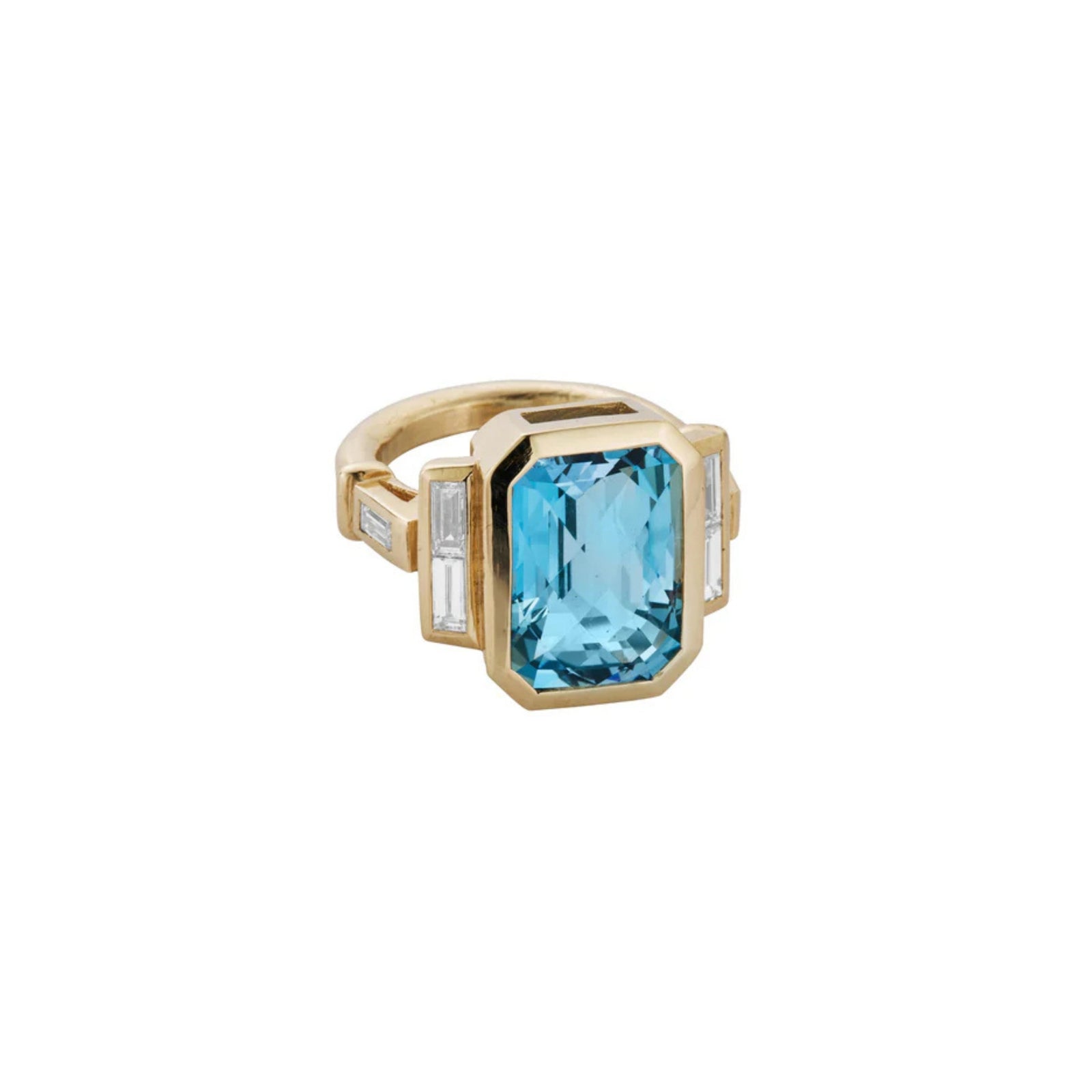NILA Gold Aquamarine & Diamond Ring