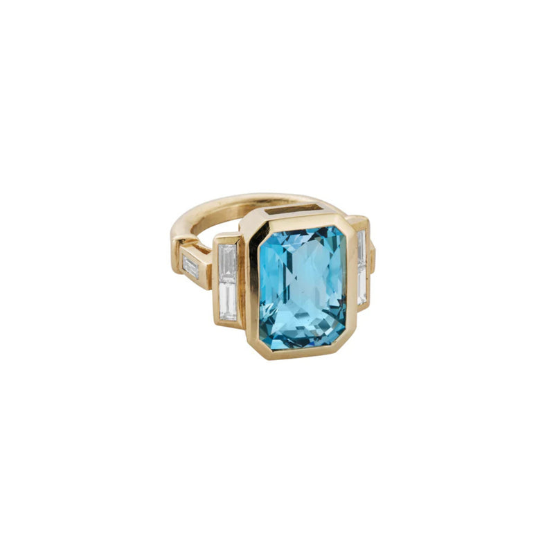 NILA Gold Aquamarine & Diamond Ring