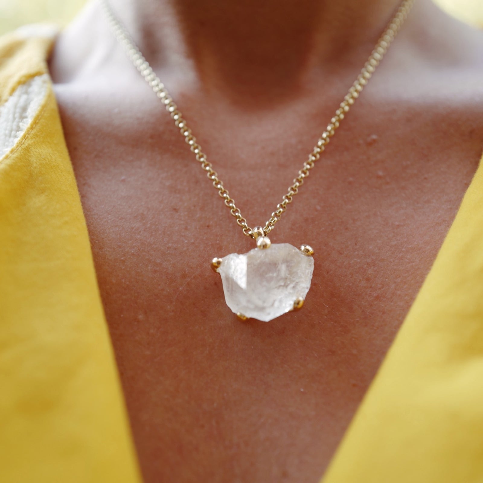 No.9 Gold Rock Crystal Pendant Necklace