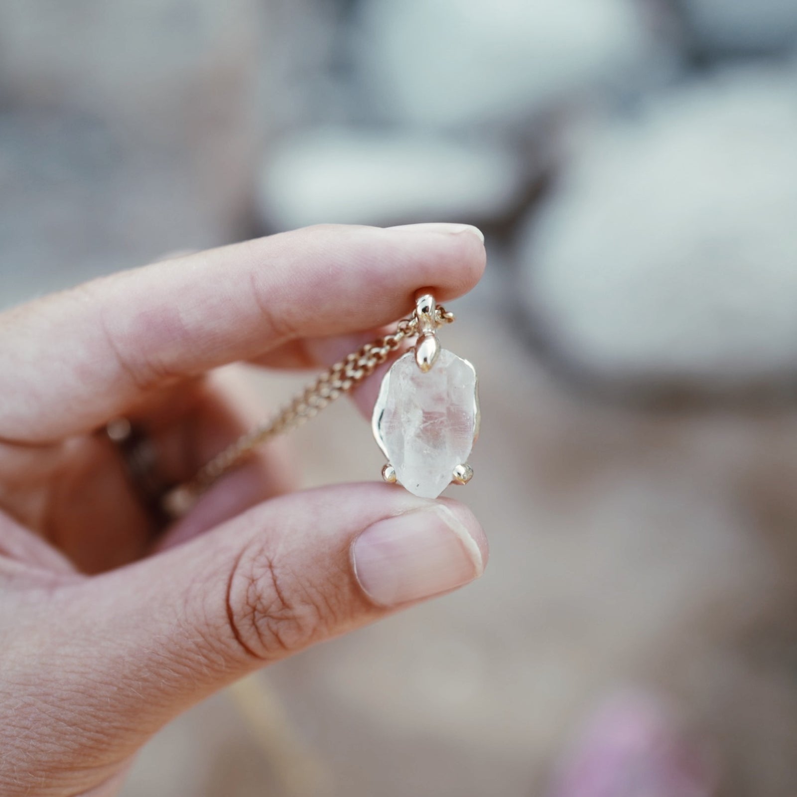 No.14 Gold Rock Crystal Pendant Necklace