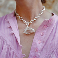 No.16 Silver Rock Crystal Pendant Sylt Chain Necklace