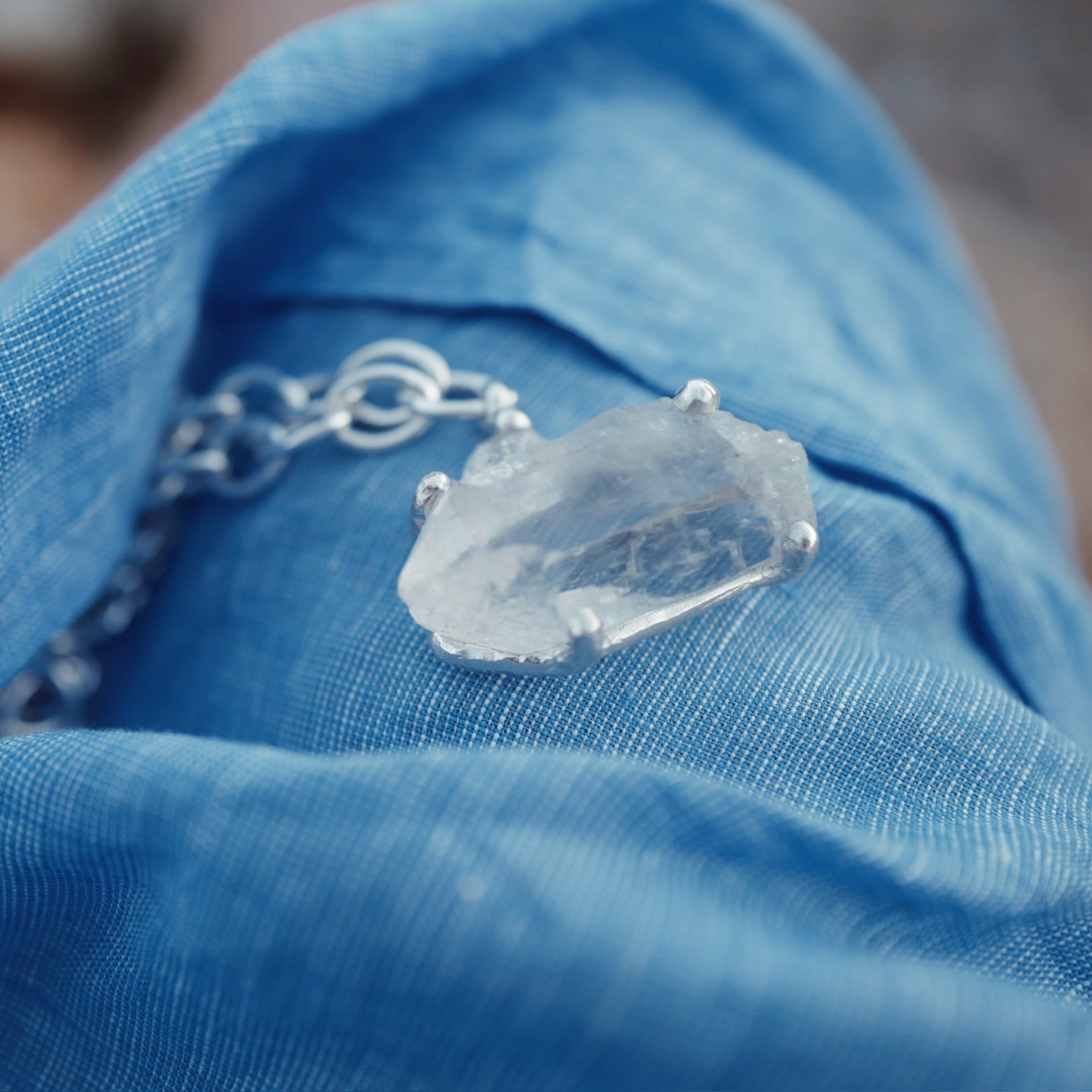 No.16 Silver Rock Crystal Pendant Sylt Chain Necklace