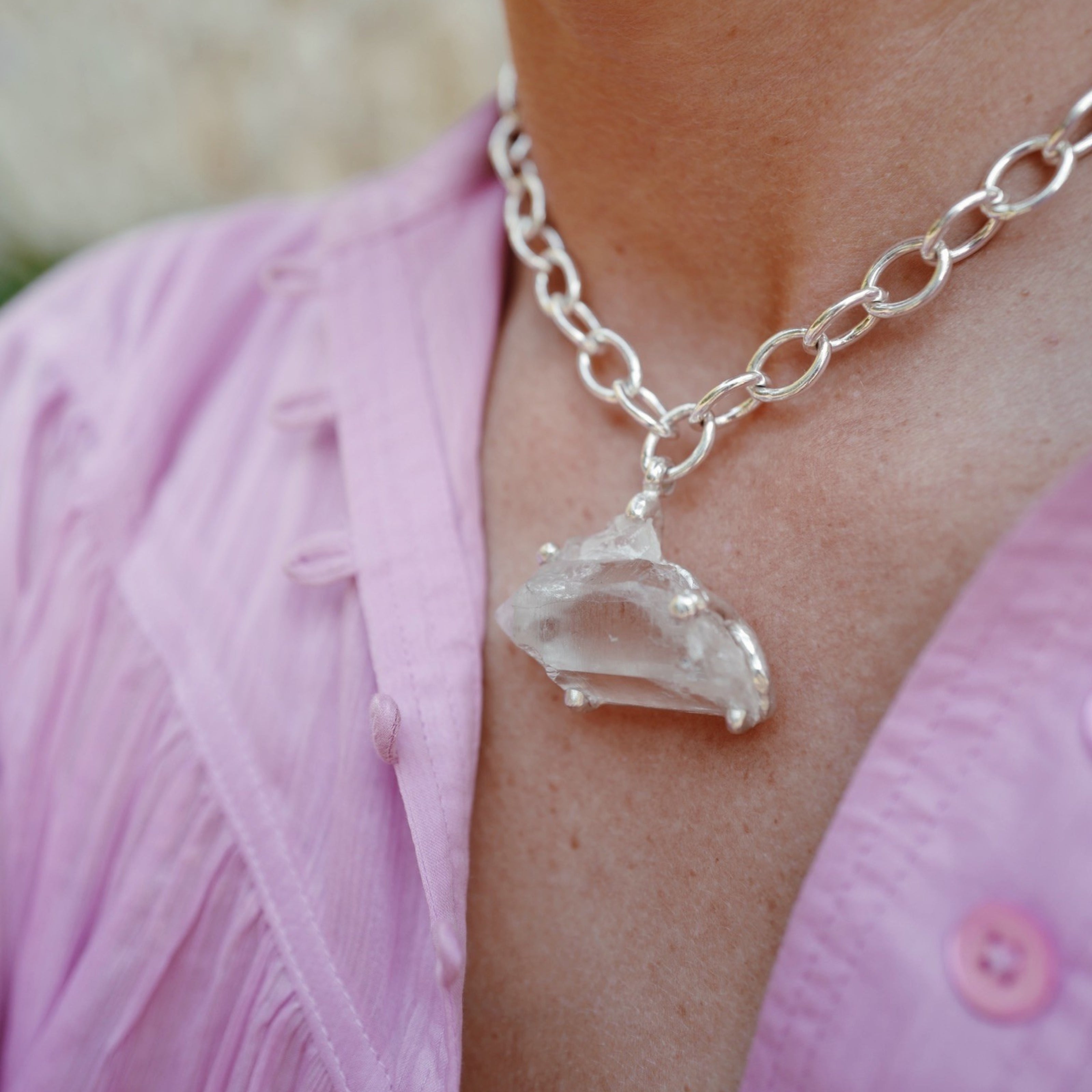 No.16 Silver Rock Crystal Pendant Sylt Chain Necklace
