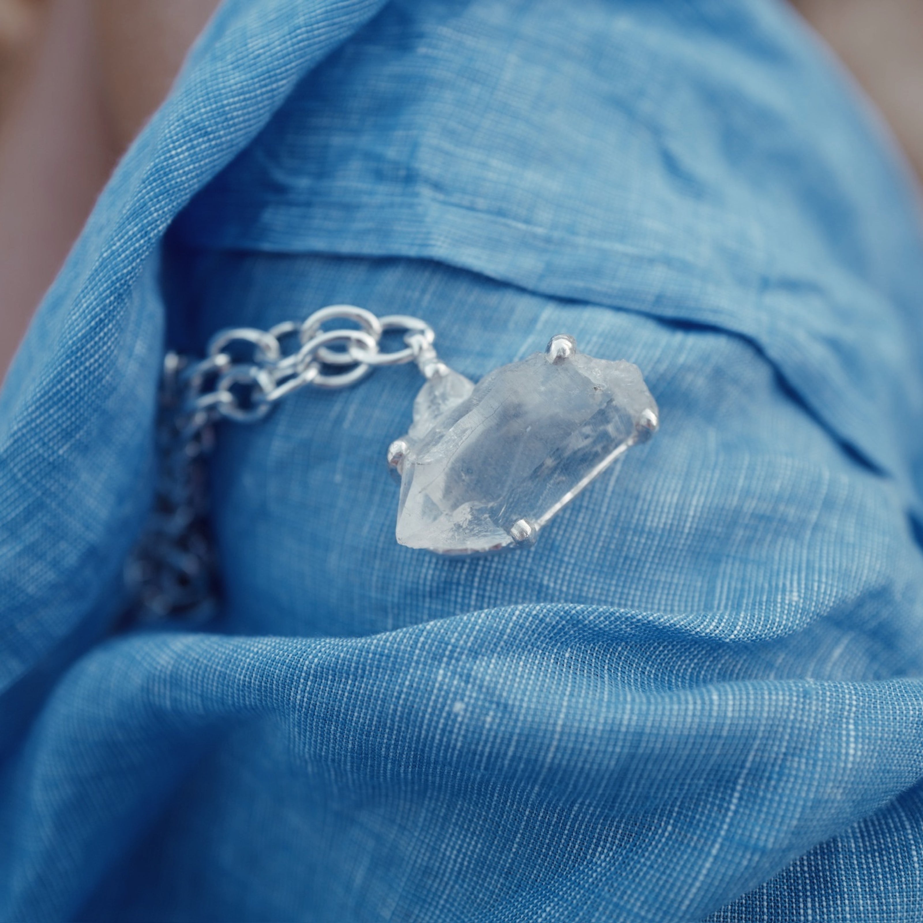 No.16 Silver Rock Crystal Pendant Sylt Chain Necklace