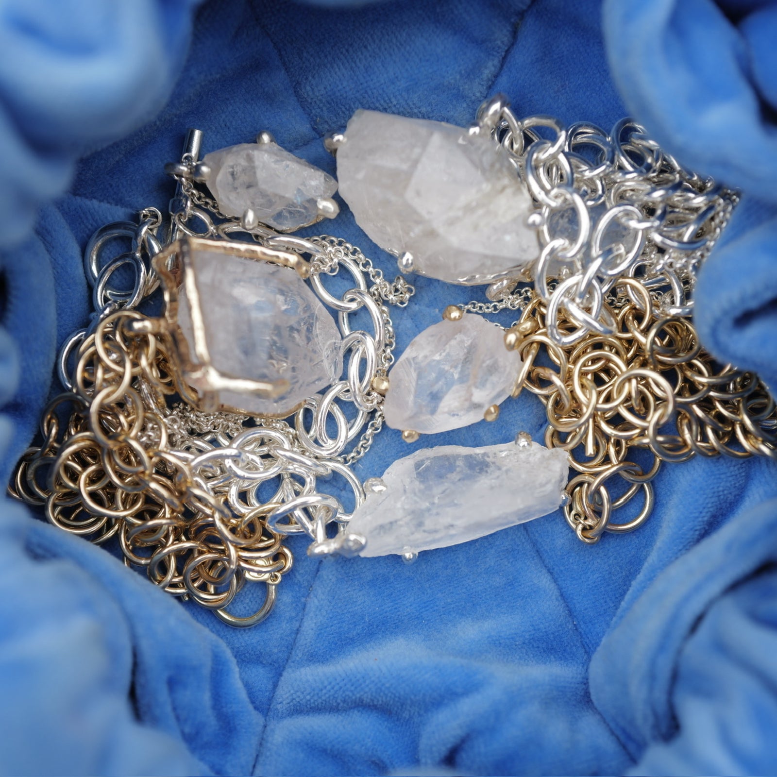 No.1 Gold Rock Crystal Pendant Handmade Chain Necklace