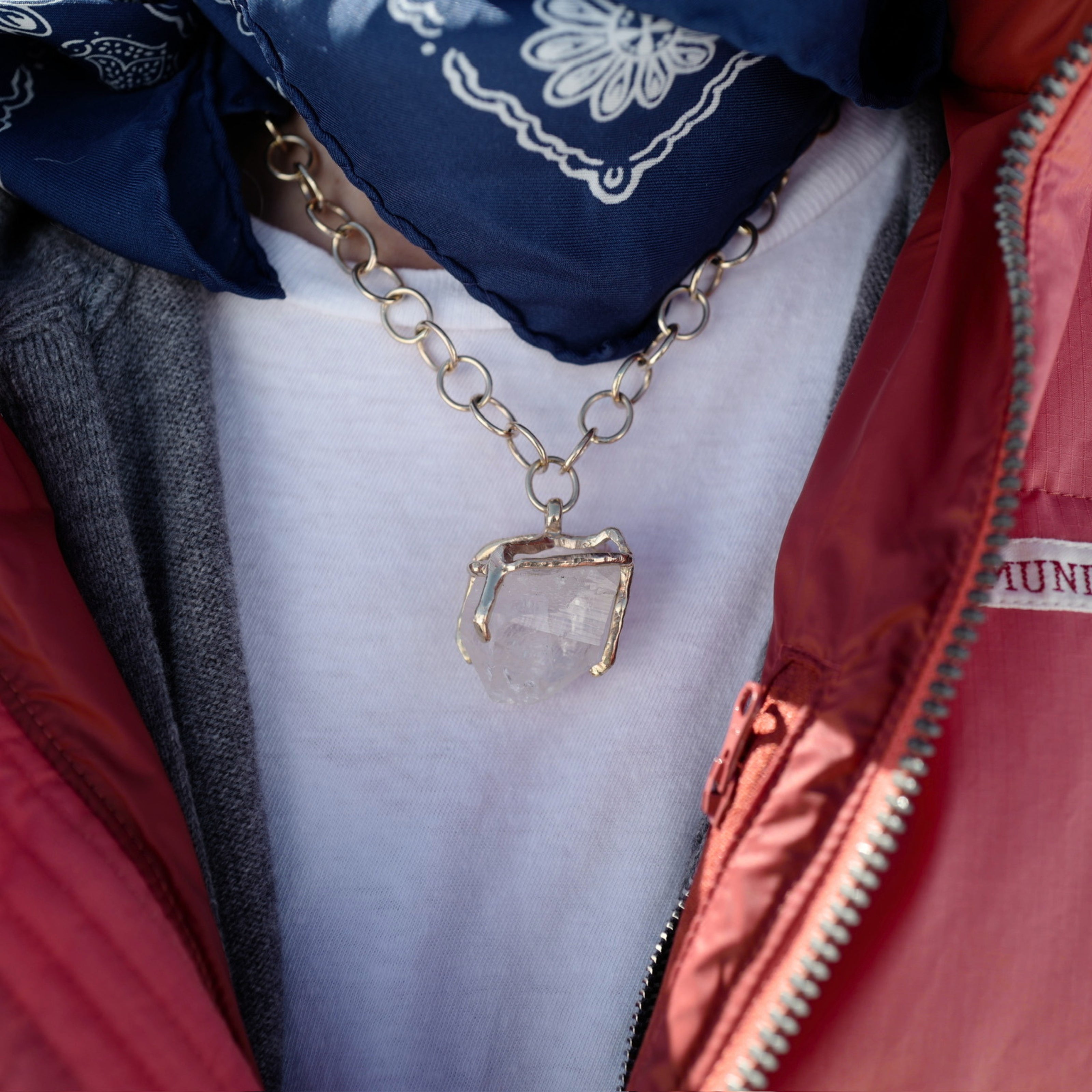 No.1 Gold Rock Crystal Pendant Handmade Chain Necklace