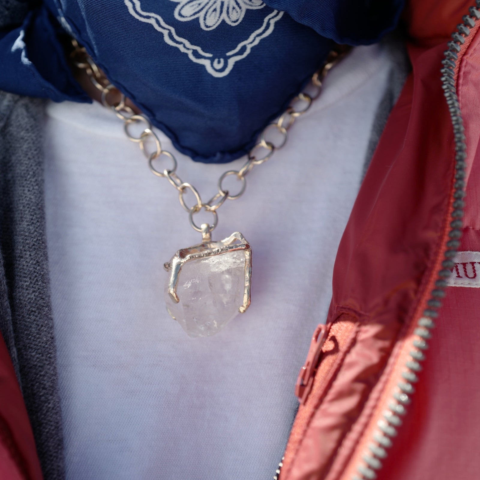 No.1 Gold Rock Crystal Pendant Handmade Chain Necklace