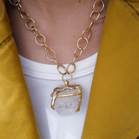 No.1 Gold Rock Crystal Pendant Handmade Chain Necklace