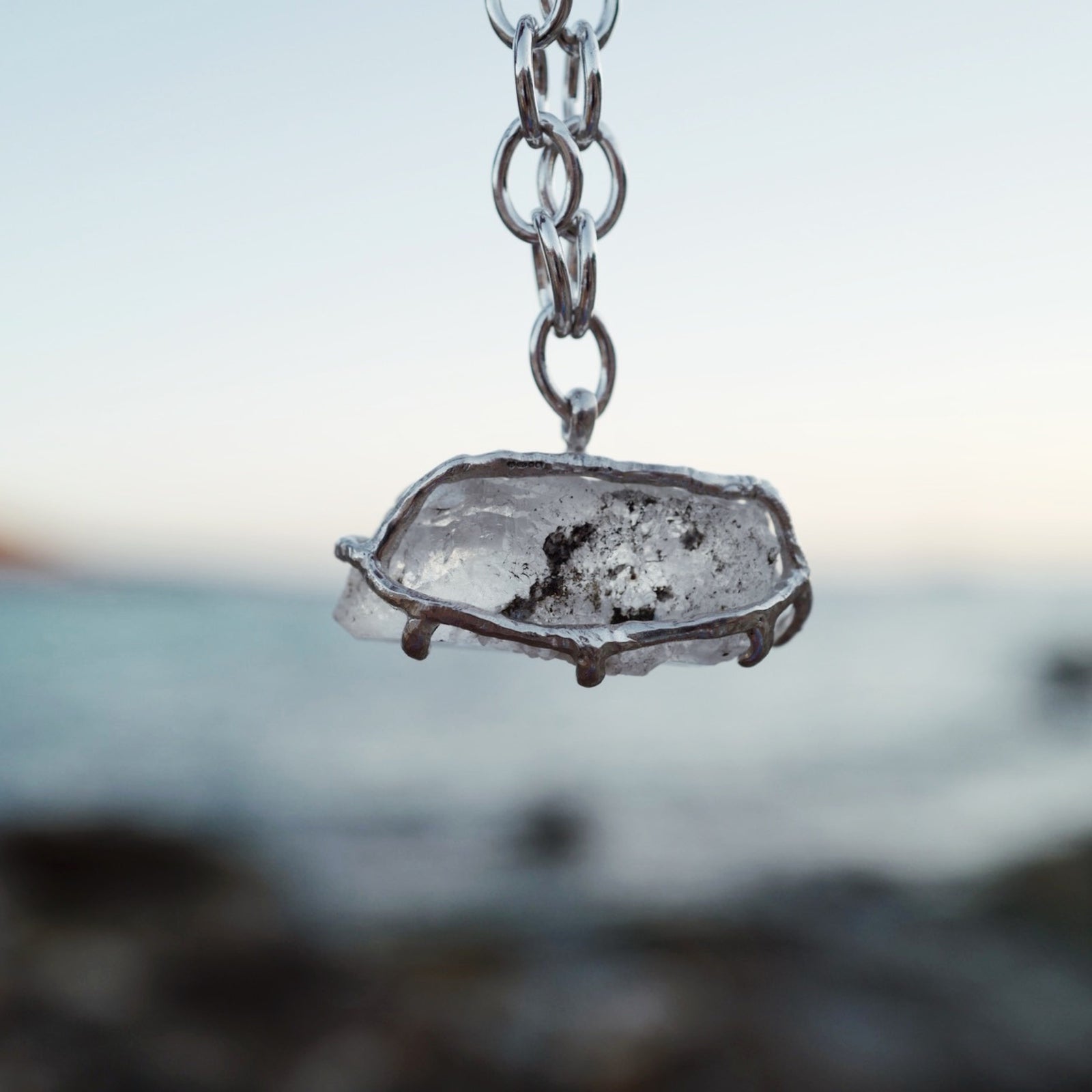No.17 Silver Rock Crystal Pendant Sylt Chain Necklace