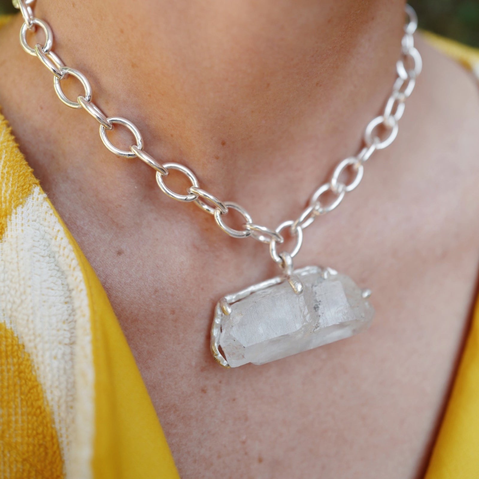 No.17 Silver Rock Crystal Pendant Sylt Chain Necklace